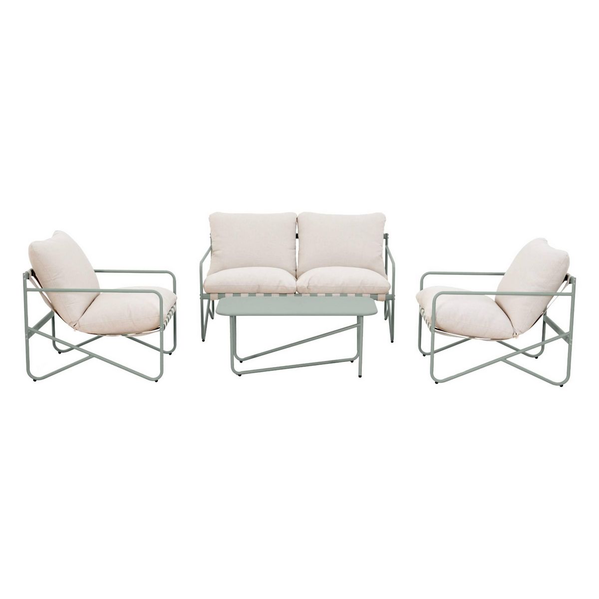 SWEEEK Salon de jardin 4 places avec table en métal, avec dossier et assise maintenus par des sangles