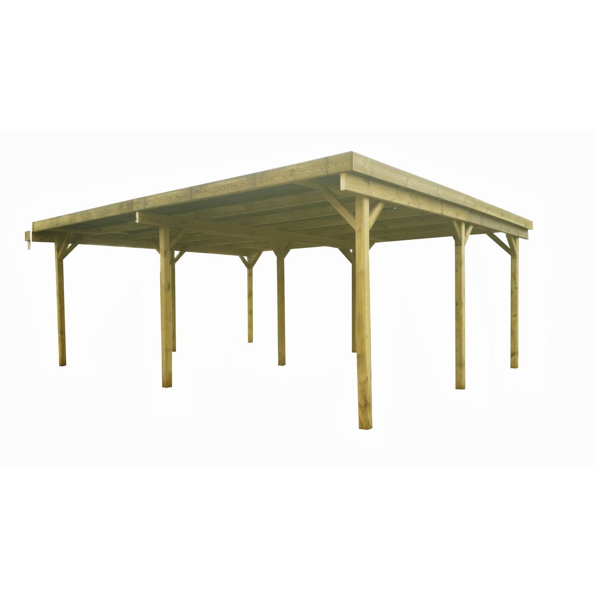 Carport toit plat - Bois traité autoclave - 2 voitures - Toit plat - 30,32 m² - TALANGA