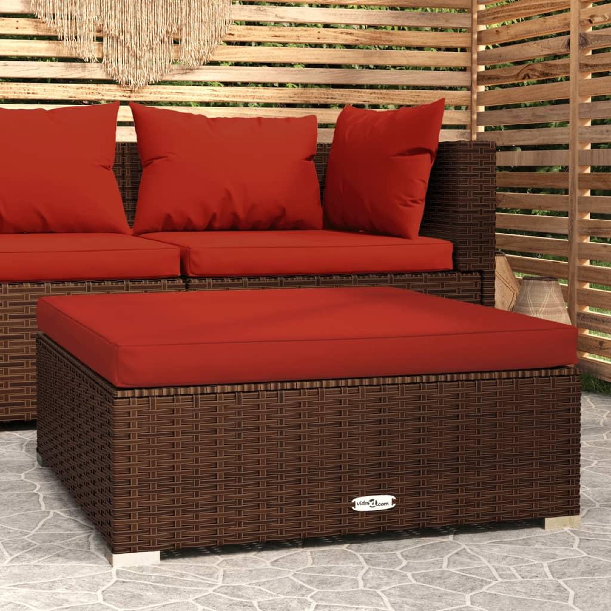 VIDAXL Repose-pied de jardin et coussin Marron 70x70x30 cm Poly rotin