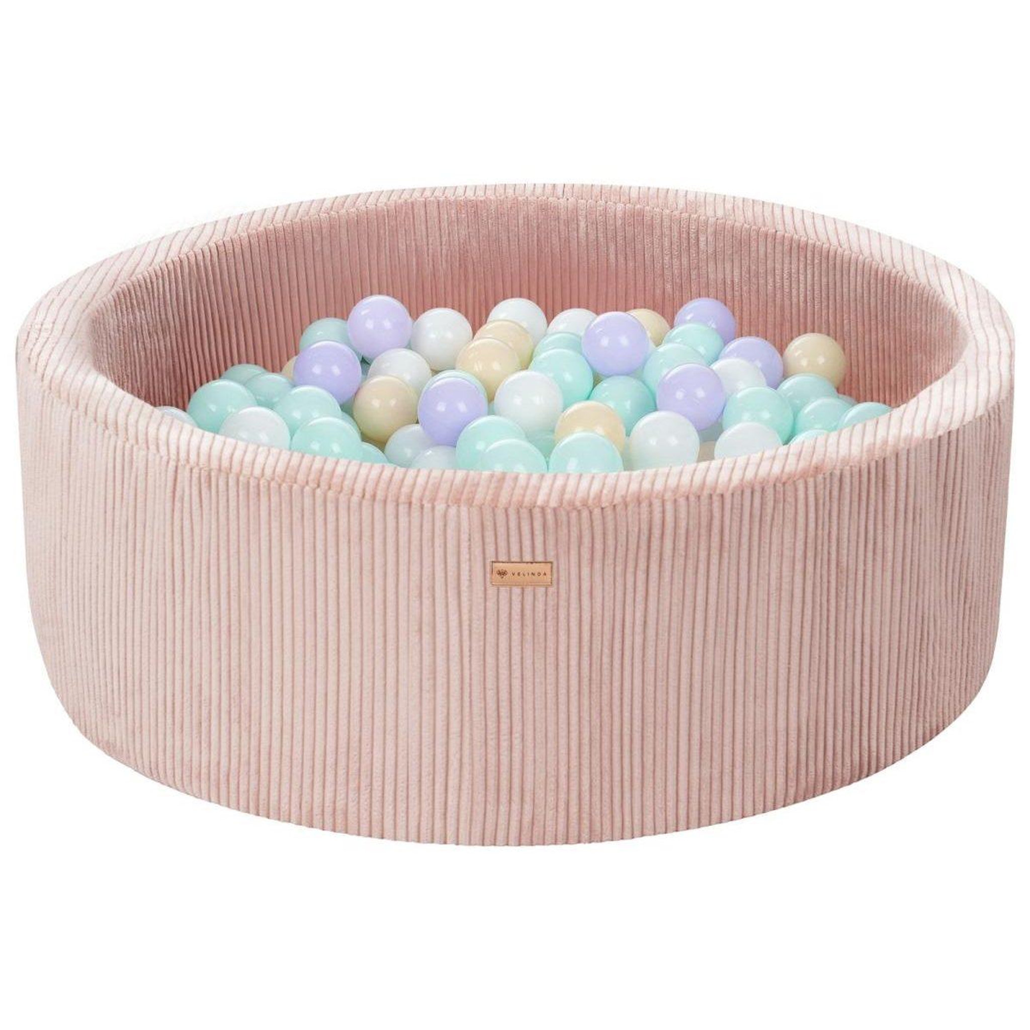VELINDA Piscine à balles en velours côtelé avec 300 balles, diamètre env. 90 cm — rose clair