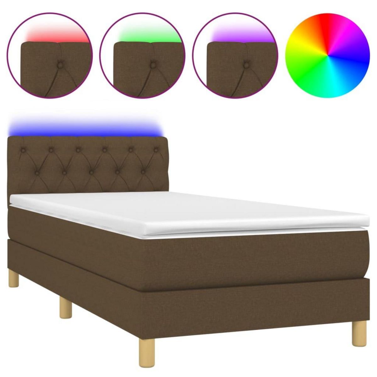 VIDAXL Sommier a lattes de lit et matelas et LED Marron fonce 80x200cm