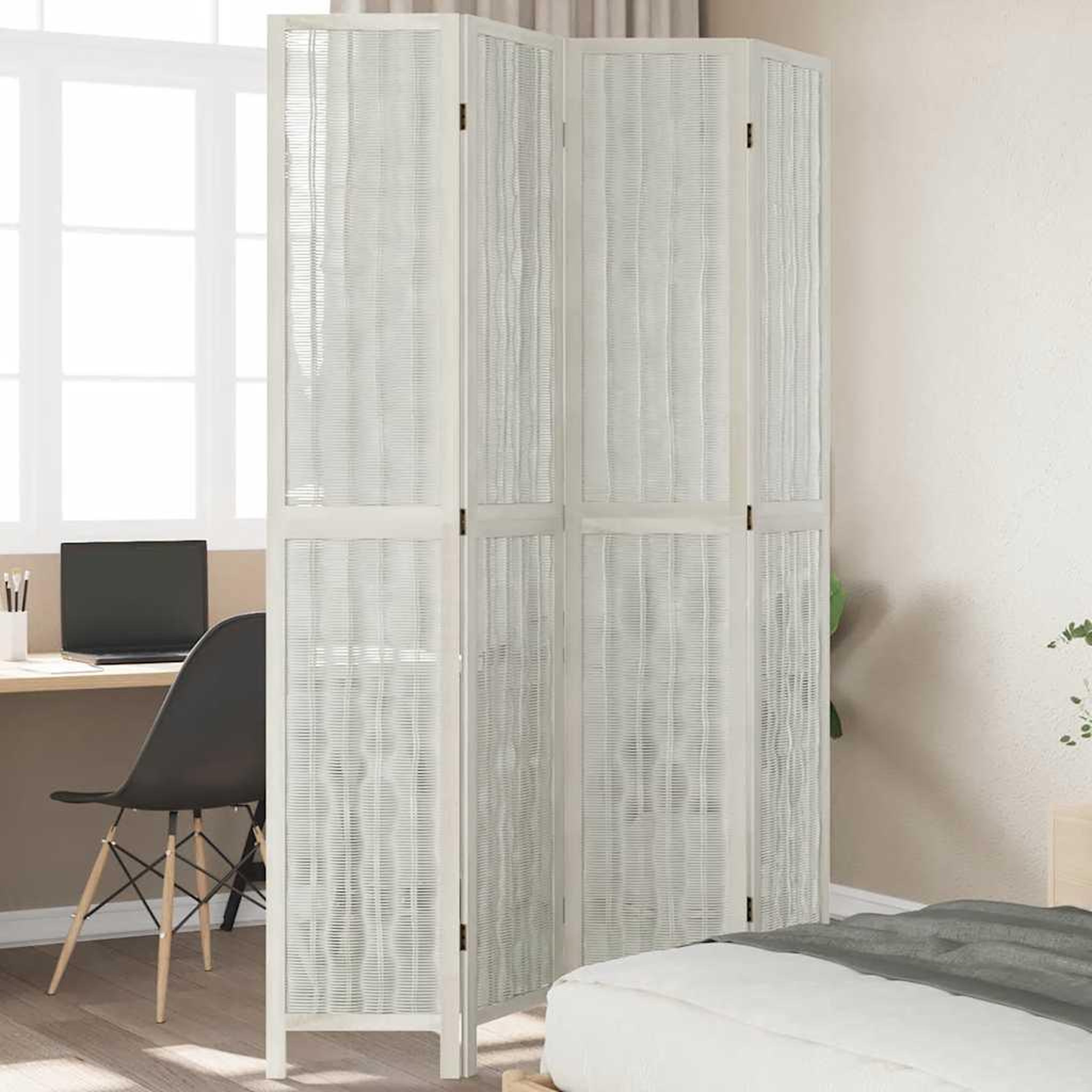 VIDAXL Cloison de separation 4 panneaux blanc bois de paulownia massif
