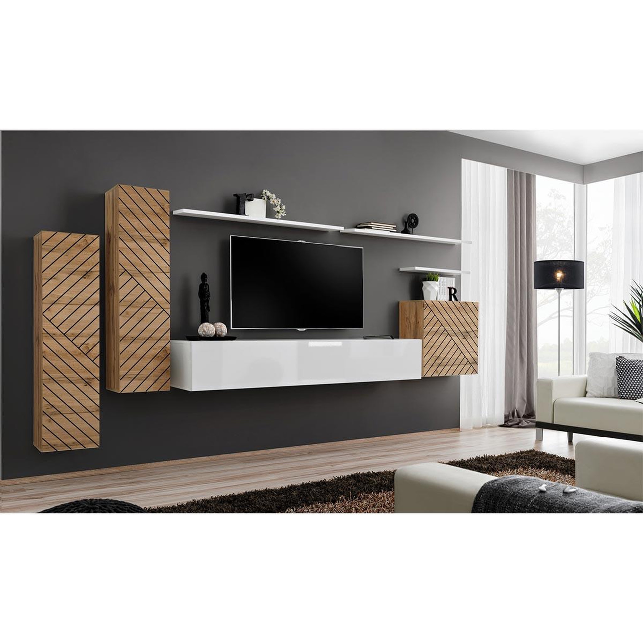 Voir la diapositive 2 : Paris Prix Ensemble meuble tv  switch lamel i  330cm blanc & naturel