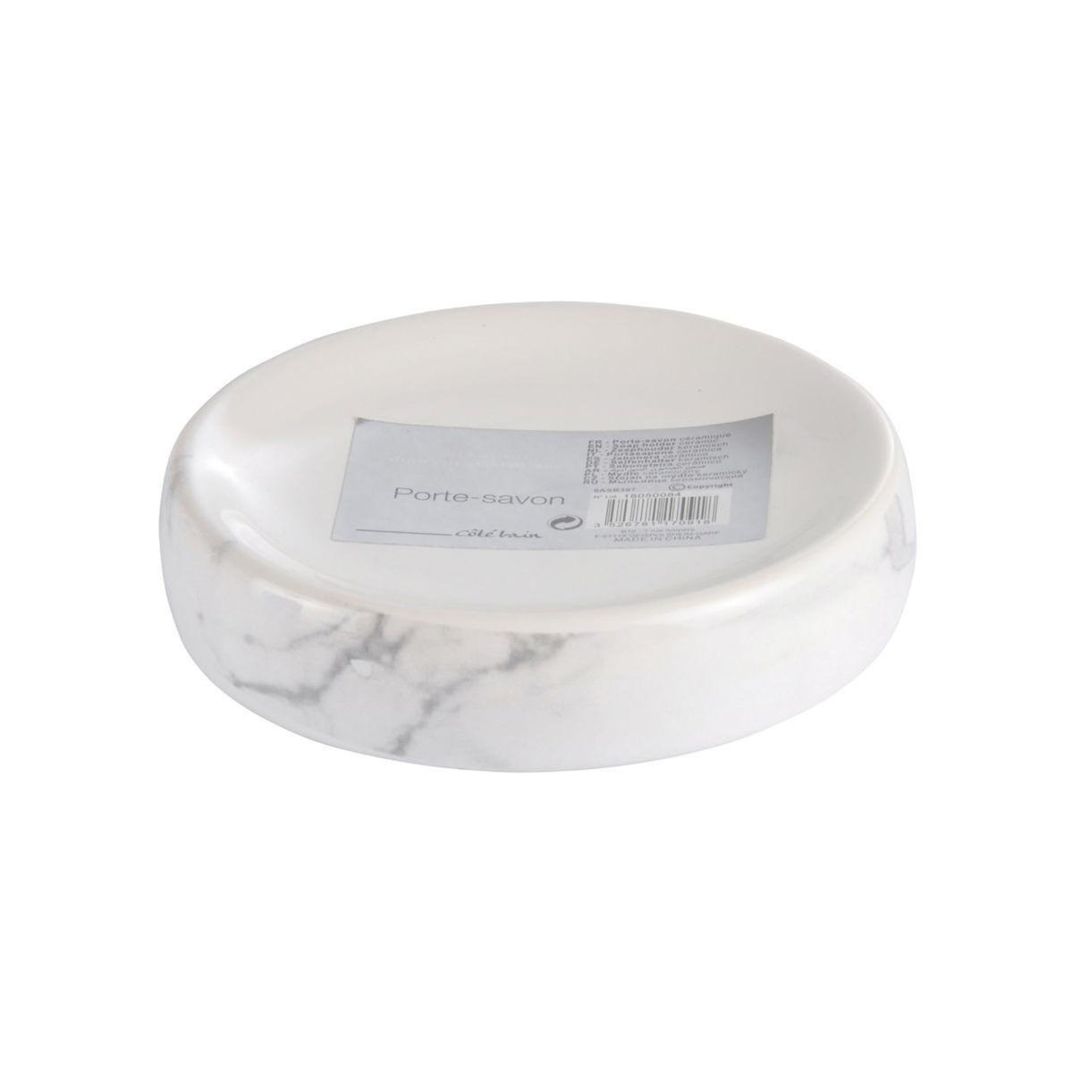 Paris Prix Porte Savon en Céramique  Effet Marbre  11cm Blanc