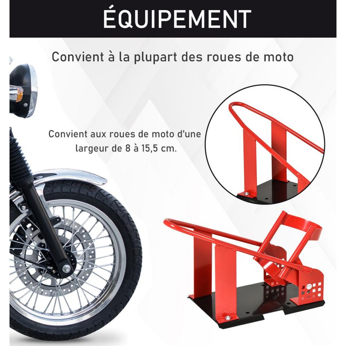 HOMCOM Rail de support universel pour moto - support béquille moto - bloque roue 8-15,5 cm - métal thermolaqué rouge noir