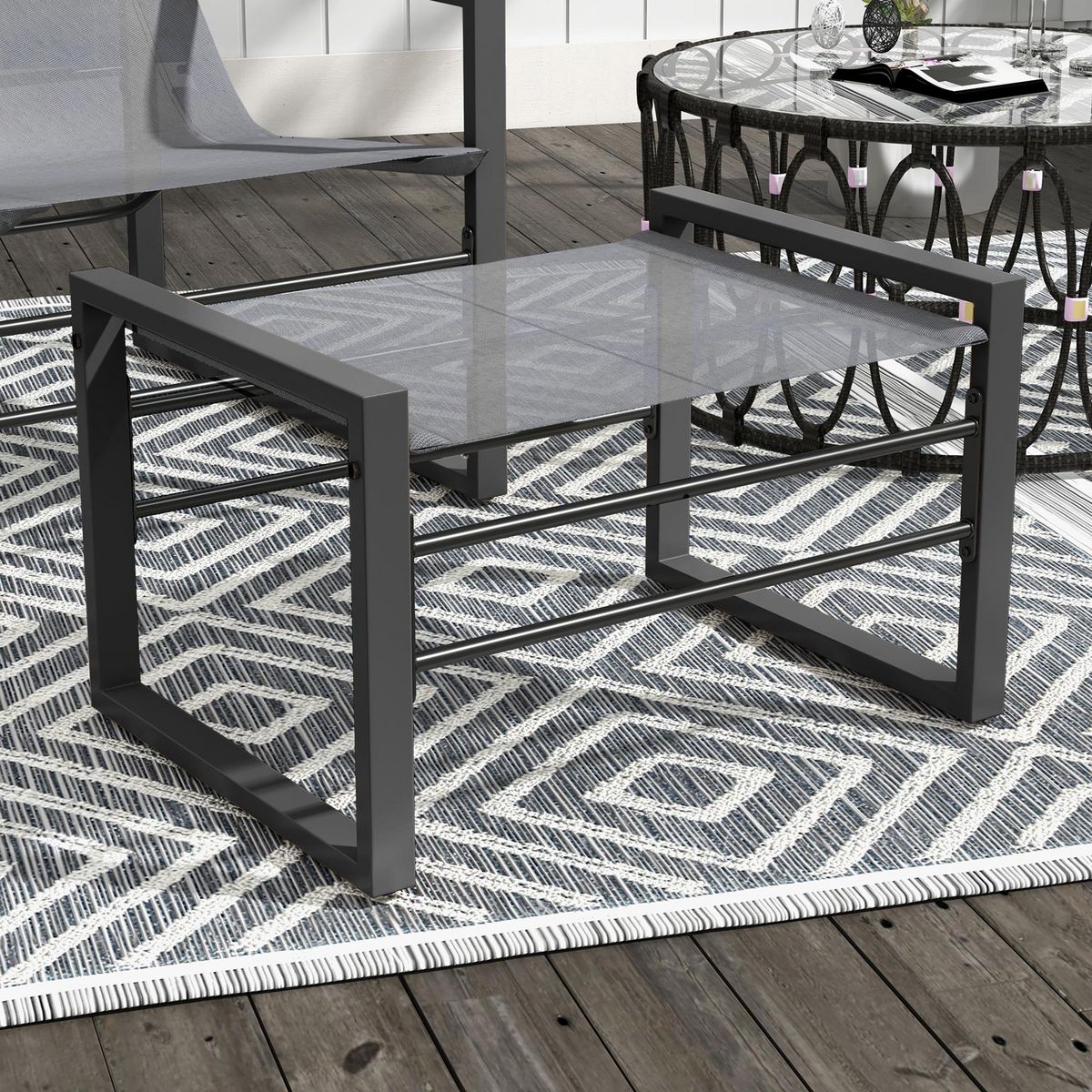 OUTSUNNY Ensemble fauteuil relax de jardin avec repose-pied métal noir tissu mesh gris