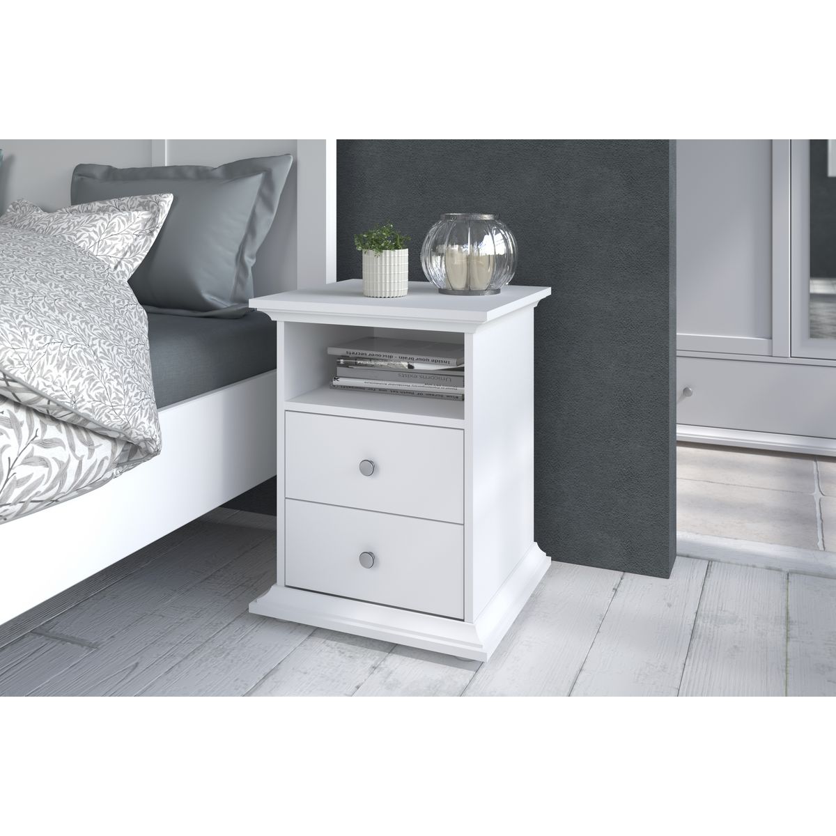 Chevet 1 niche 2 tiroirs L45cm NESRINE