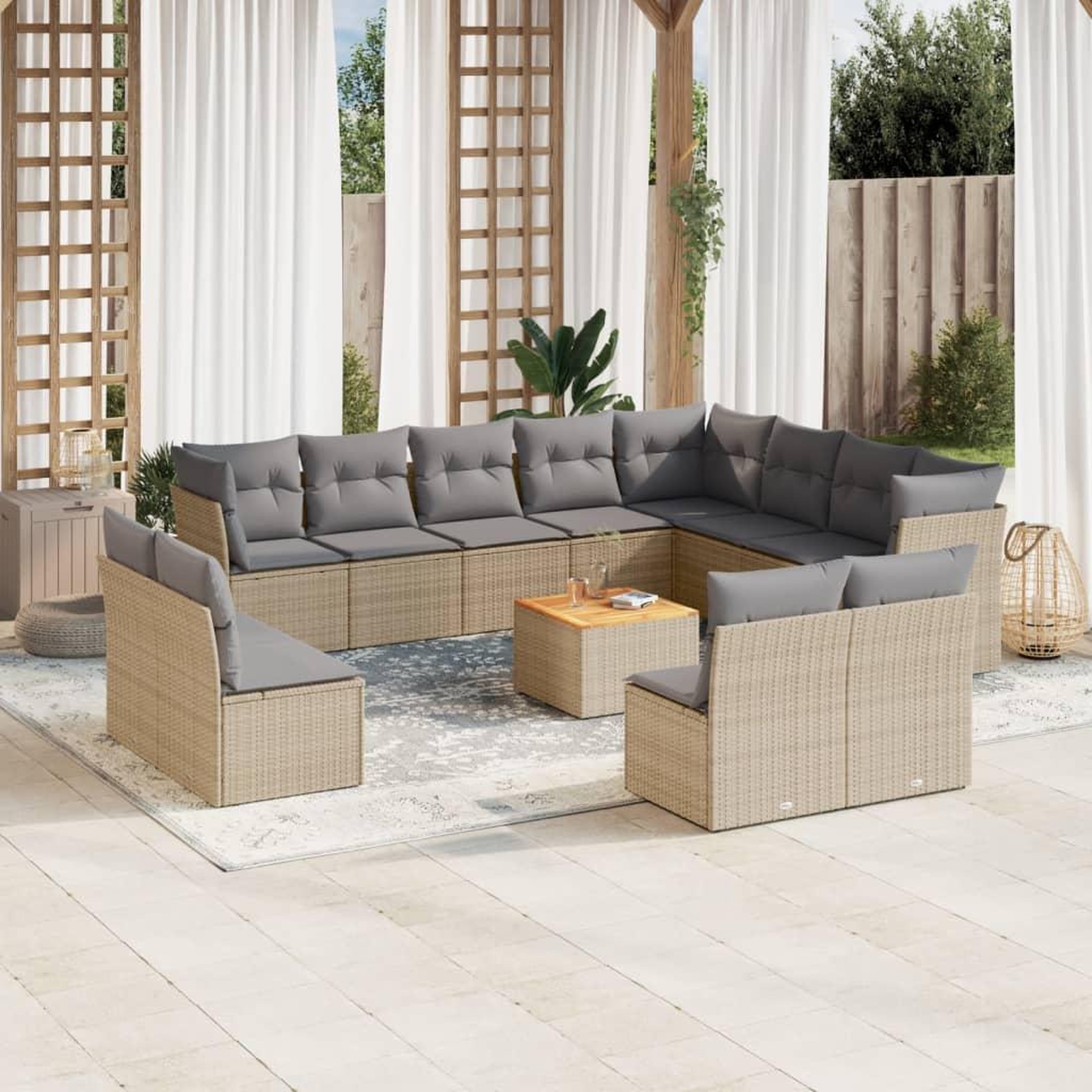 VIDAXL Salon de jardin avec coussins 13 pcs beige resine tressee