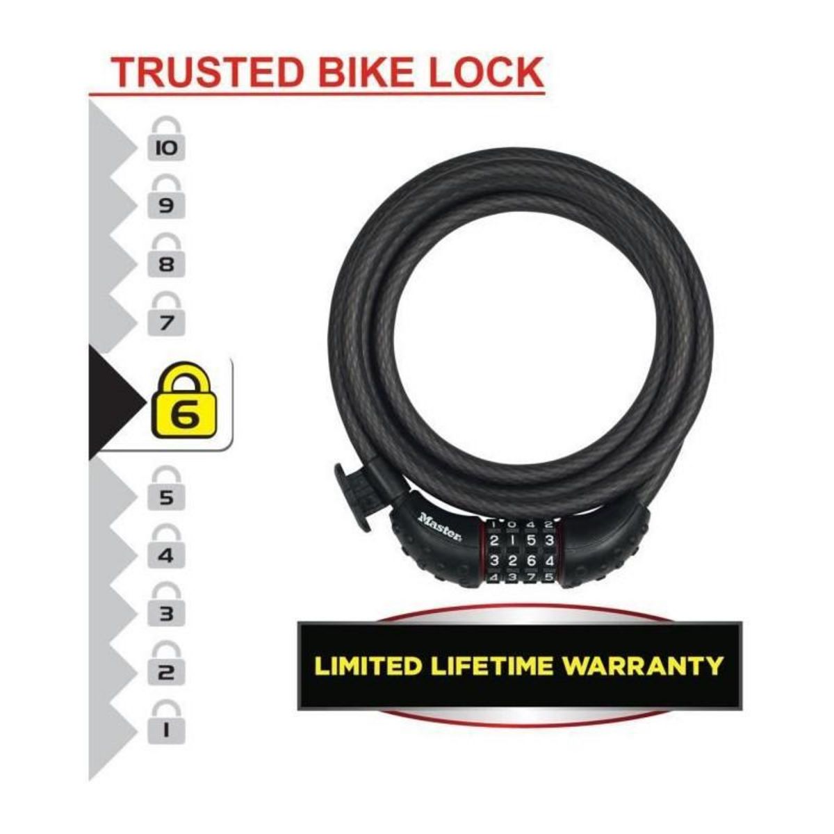 Master lock Cable Antivol Vélo [1,8 m Câble] [Combinaison] [Extérieur] [Support Fixation Vélo] 8120EURDPRO