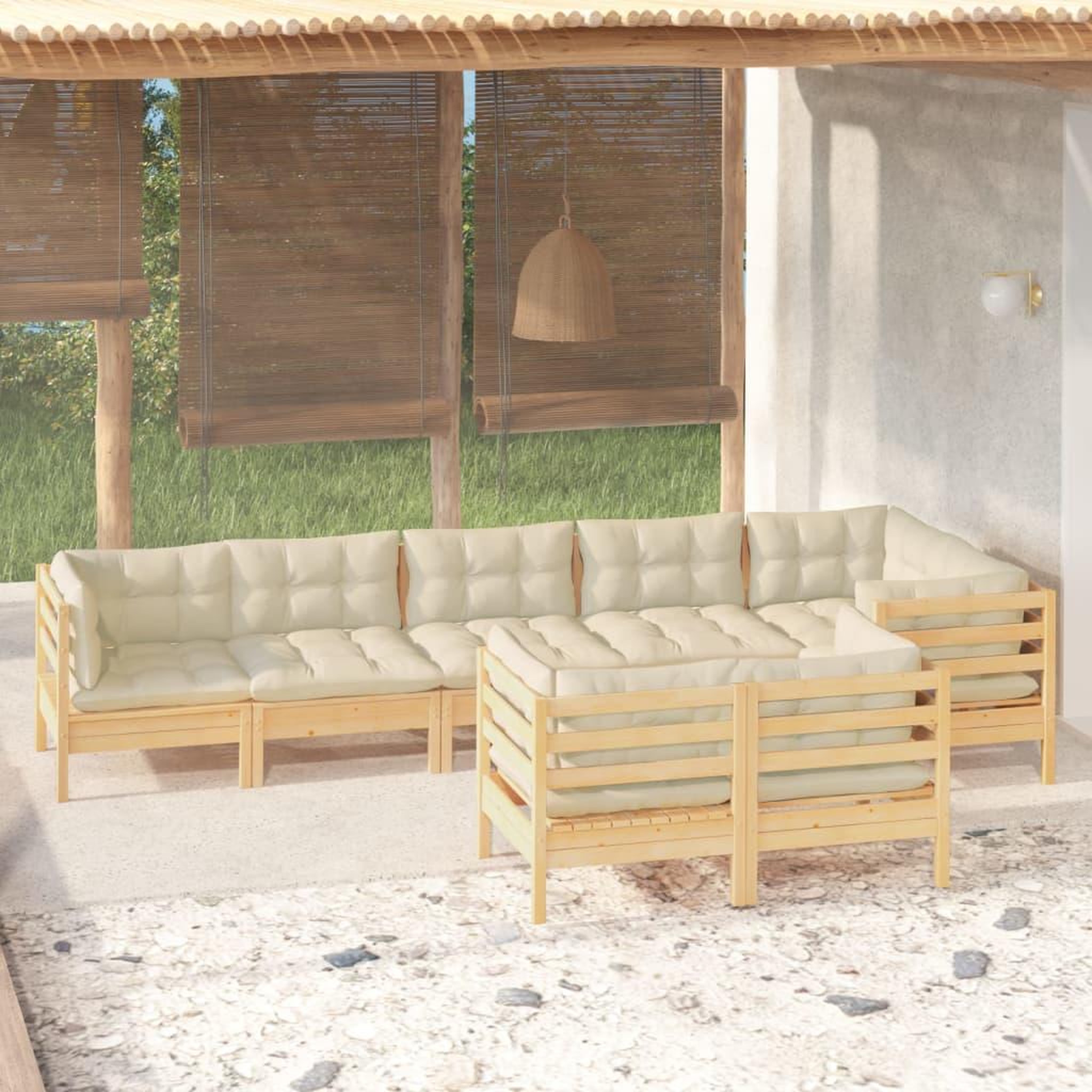 Voir la diapositive 1 : VIDAXL Salon de jardin 8 pcs avec coussins creme Bois de pin massif
