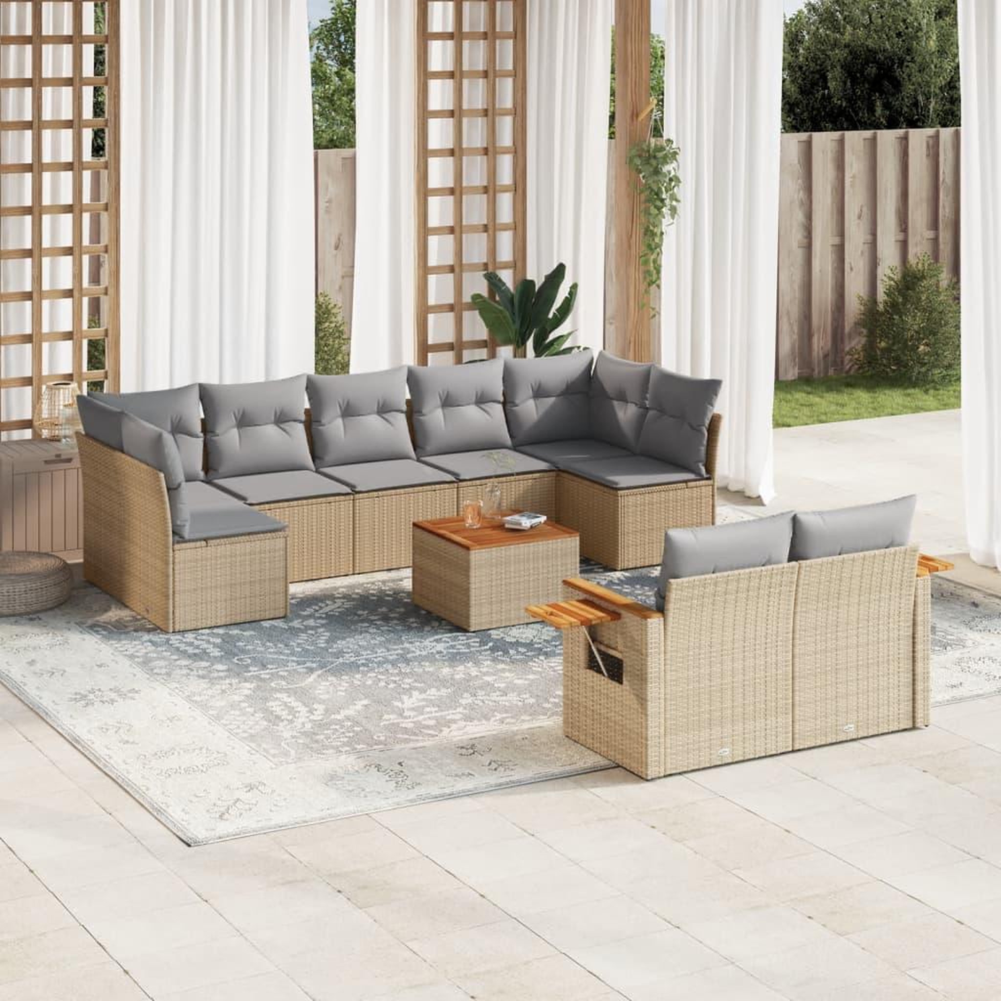 VIDAXL Salon de jardin avec coussins 10 pcs beige resine tressee