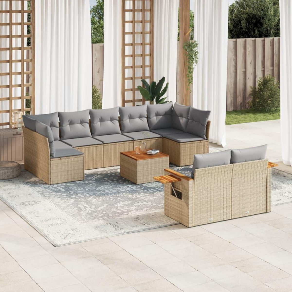 VIDAXL Salon de jardin avec coussins 10 pcs beige resine tressee