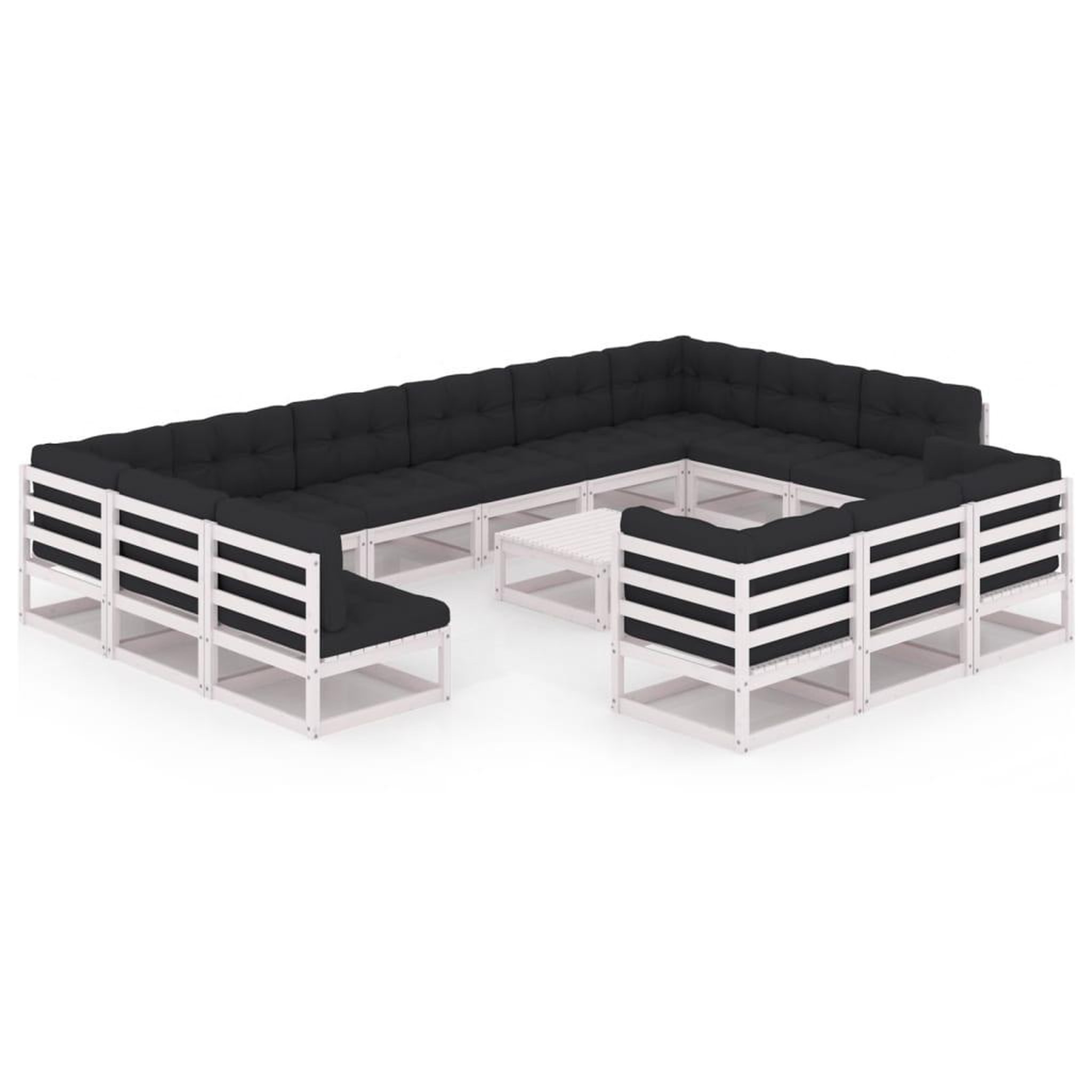 Voir la diapositive 2 : VIDAXL Salon de jardin 14 pcs avec coussins Blanc Bois de pin massif