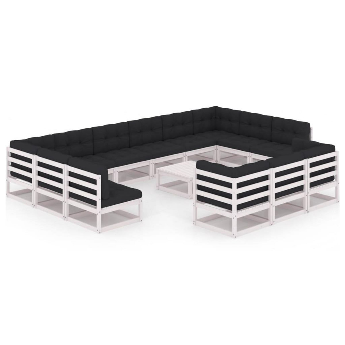 VIDAXL Salon de jardin 14 pcs avec coussins Blanc Bois de pin massif