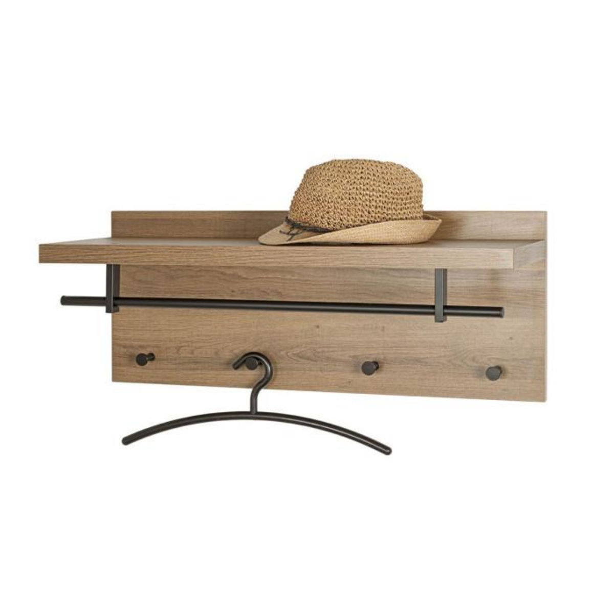 Paris Prix Patère Murale & Étagère  Miranda  75cm Chêne Foncé & Noir