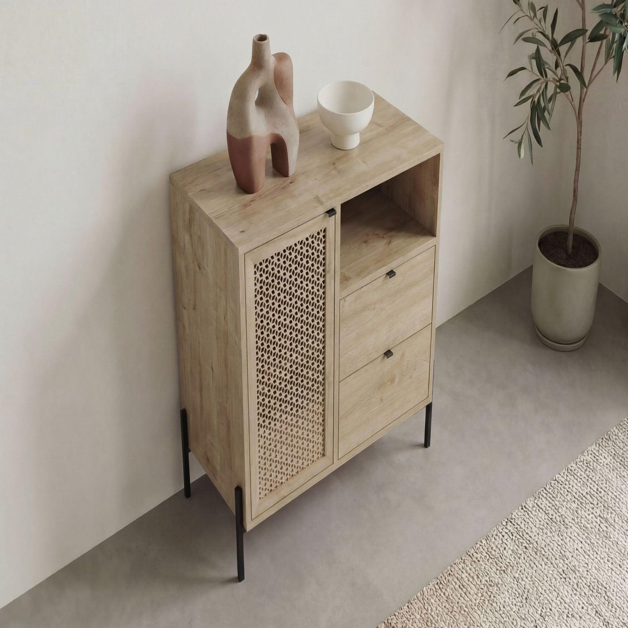 Voir la diapositive 4 : CASANOVA PARIS Stera - mini commode 1 porte 84cm en mélamine - chêne clair