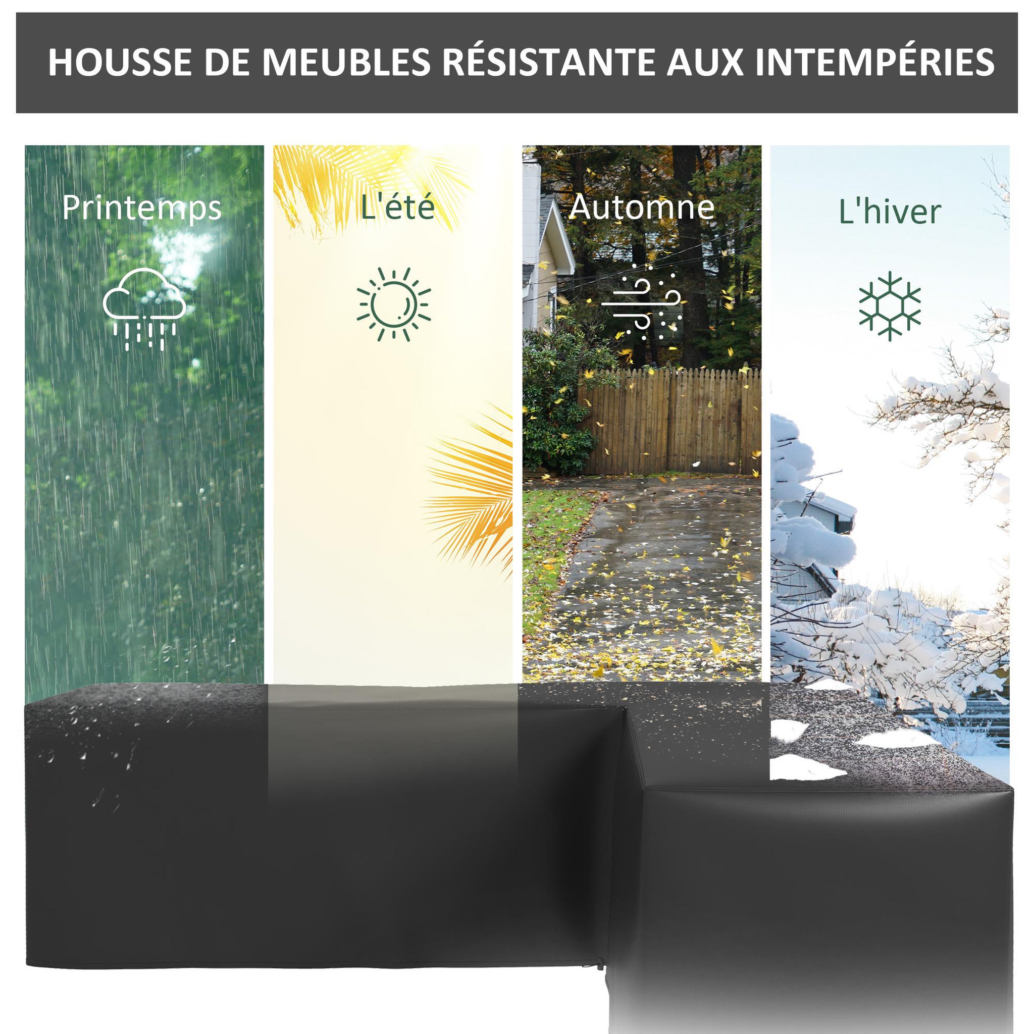 Voir la diapositive 4 : OUTSUNNY Housse de protection salon de jardin d'angle - imperméable, anti-uv - dim. 250l x 250l x 79h cm - noir