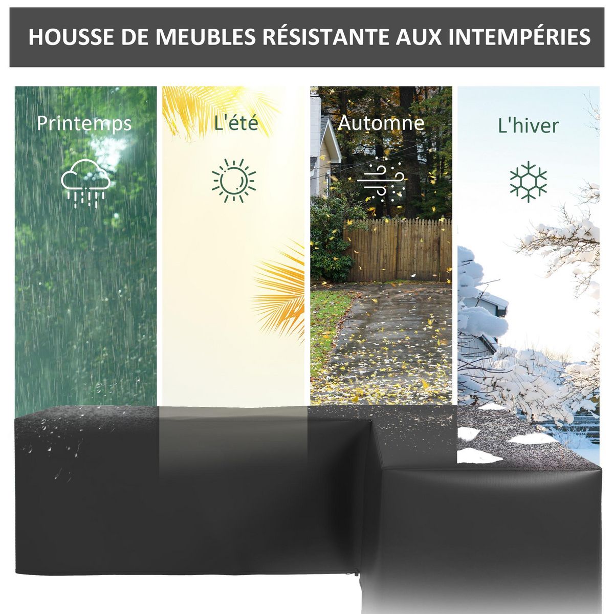 OUTSUNNY Housse de protection salon de jardin d'angle - imperméable, anti-UV - dim. 250L x 250l x 79H cm - noir