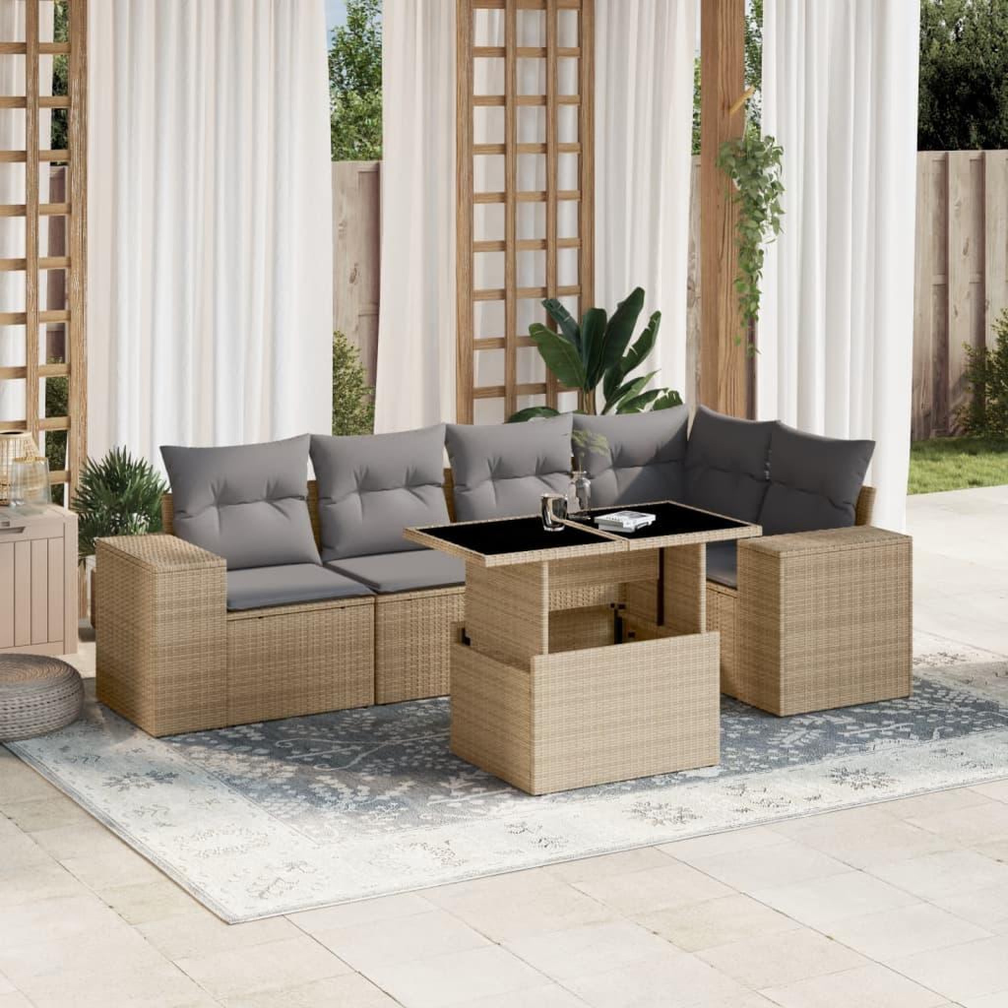 VIDAXL Salon de jardin avec coussins 6 pcs beige resine tressee