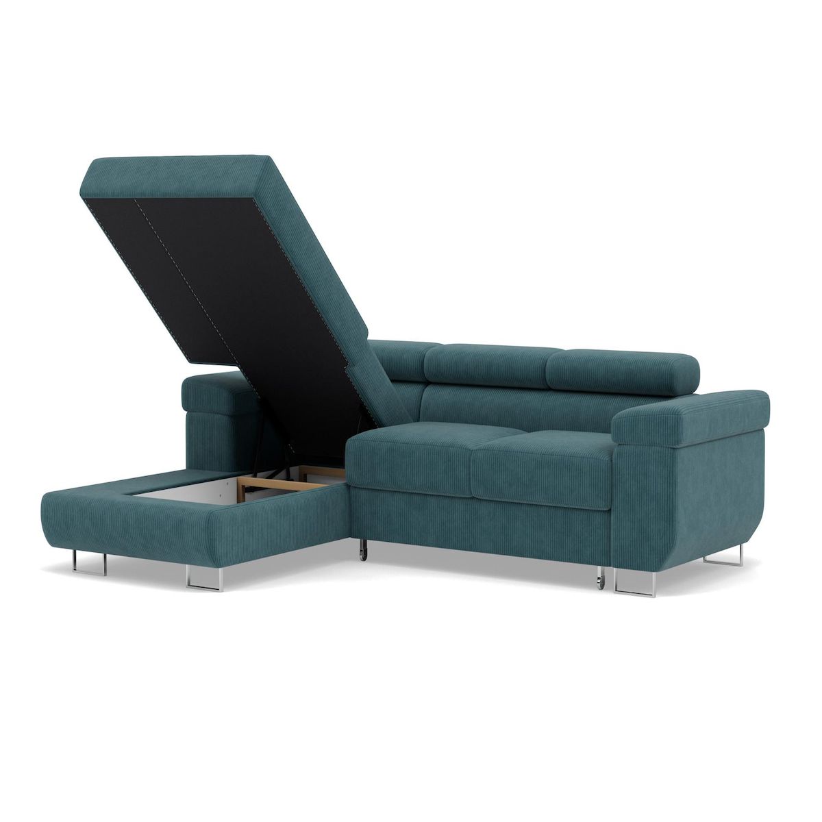 BEST MOBILIER Pablo - canapé d'angle gauche - 6 places - convertible avec coffre et têtières réglables - en velours côtelé