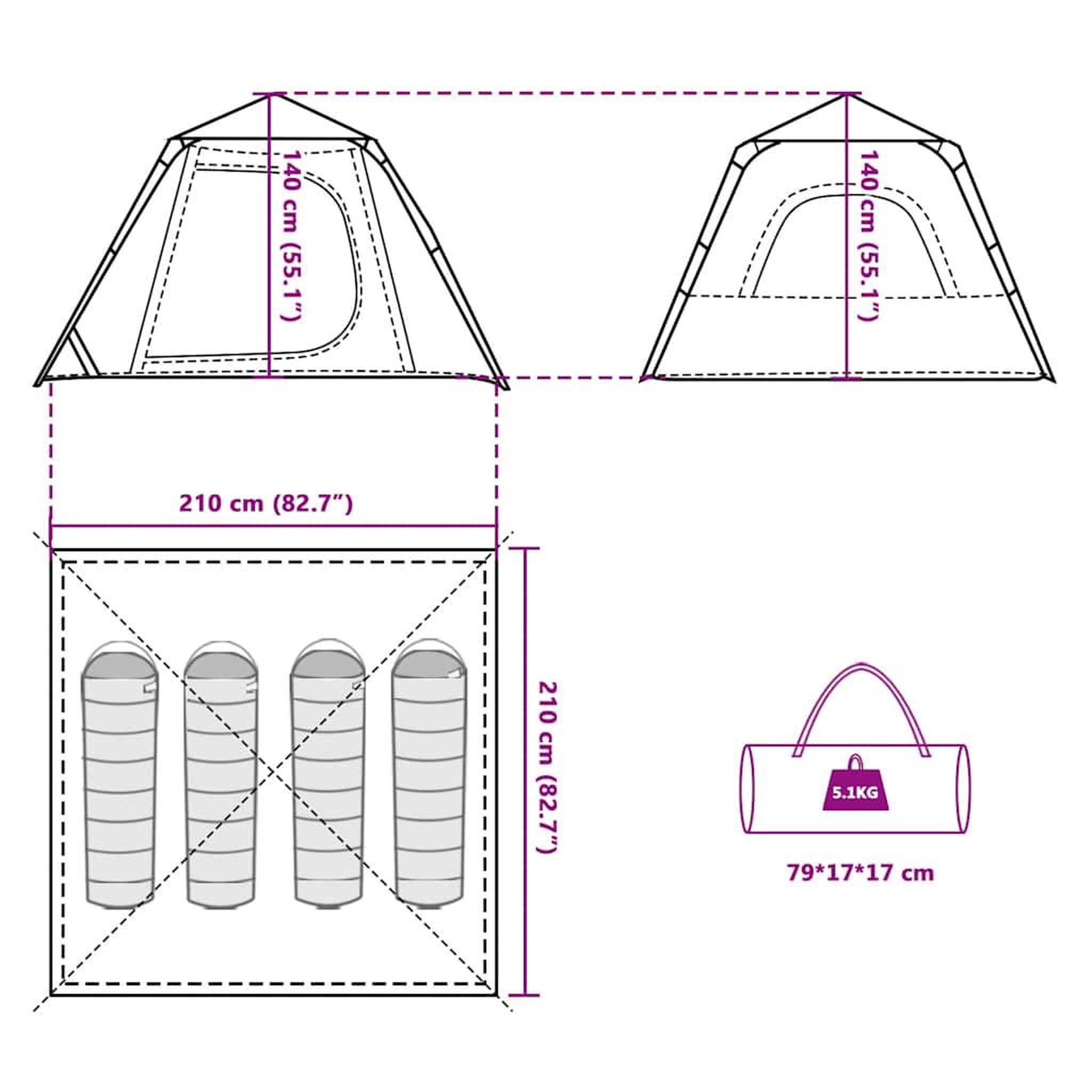 Voir la diapositive 6 : VIDAXL Tente de camping a dome 4 personnes bleu liberation rapide