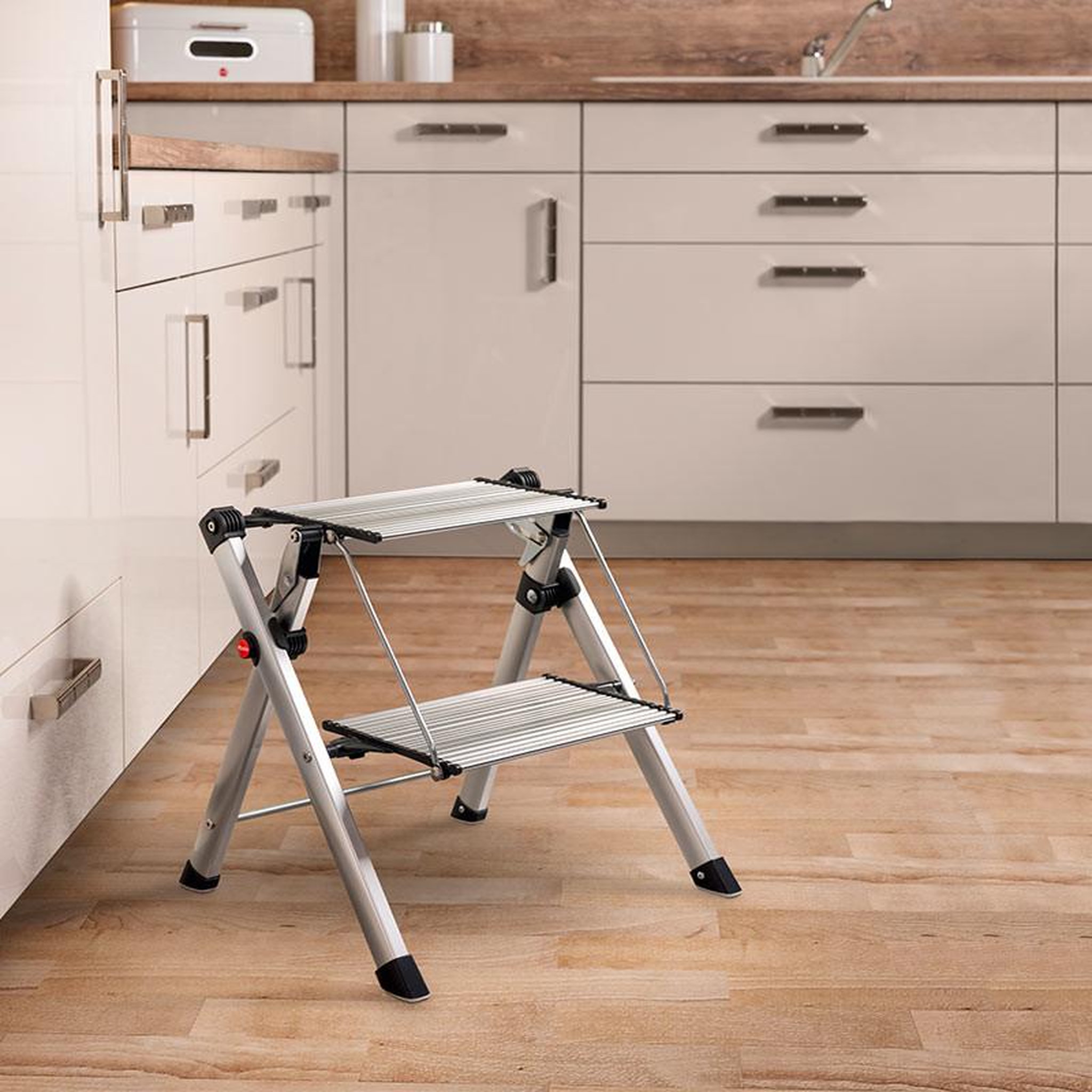 Voir la diapositive 2 : HAILO Marche pied 2 marches pliable antidérapant en aluminium hailo mini comfort