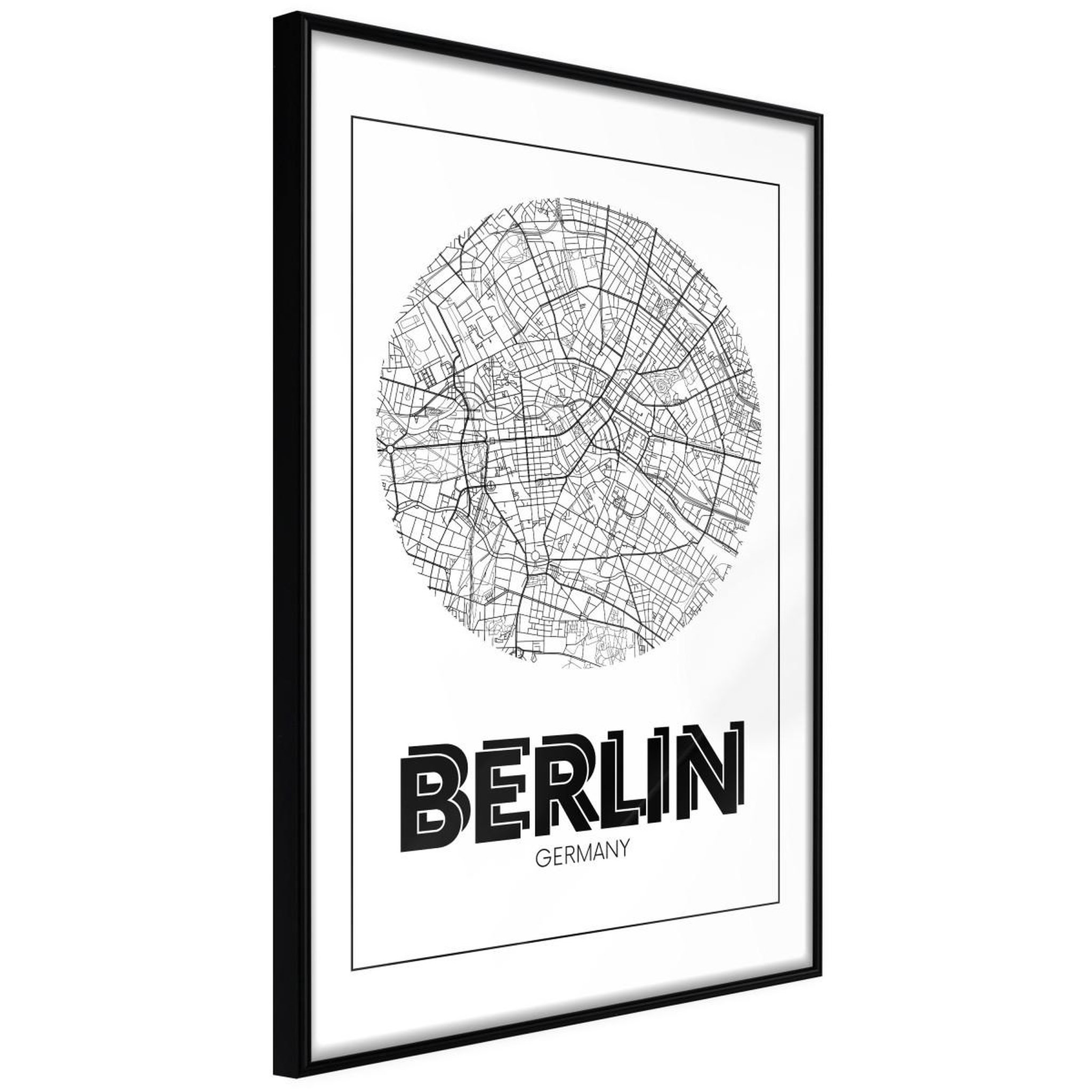 Paris Prix Affiche murale encadrée  city map berlin round. Coloris disponibles : Noir, Jaune