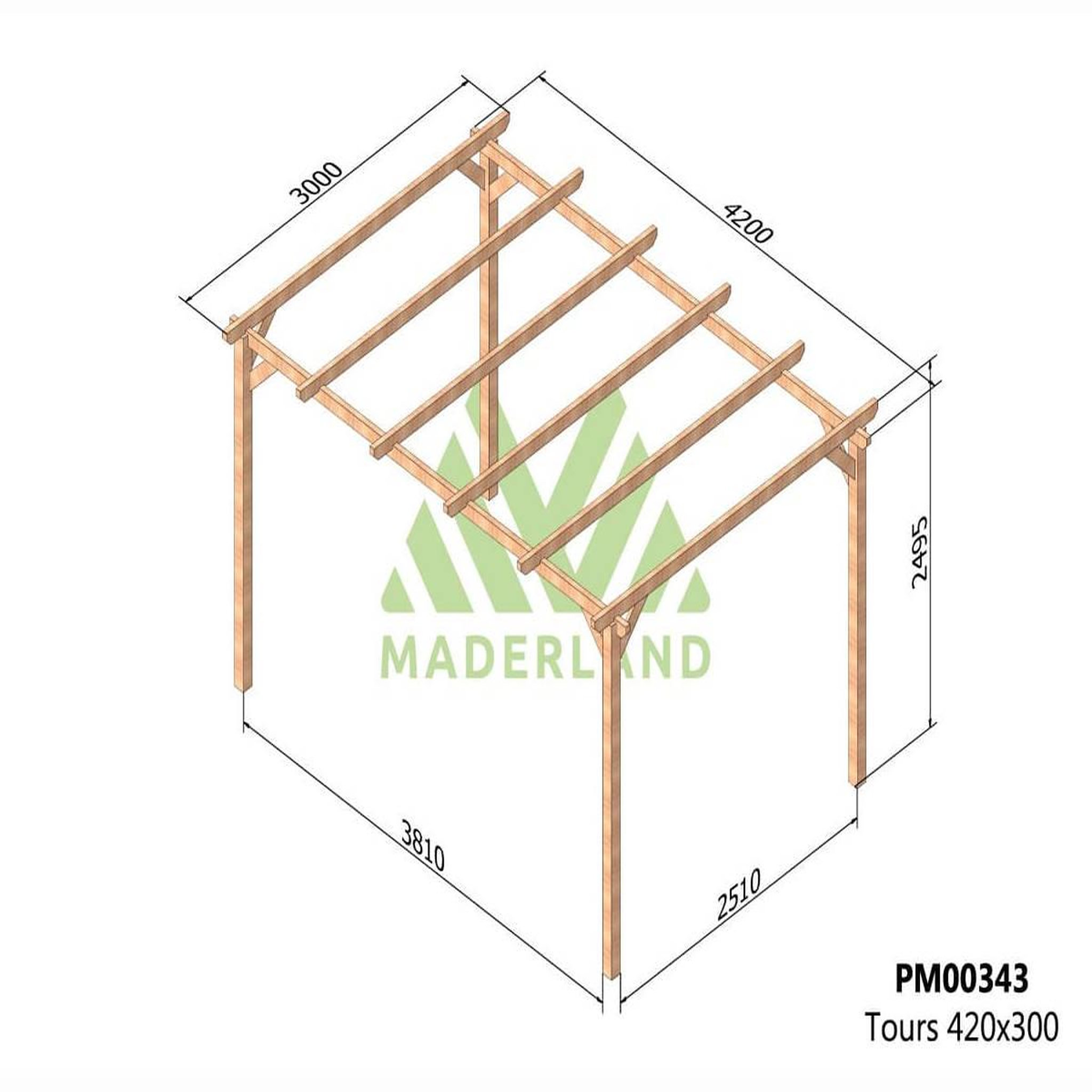 Voir la diapositive 2 : JARDIDECO Pergola massive en bois tours 420 x 300 cm - maderland