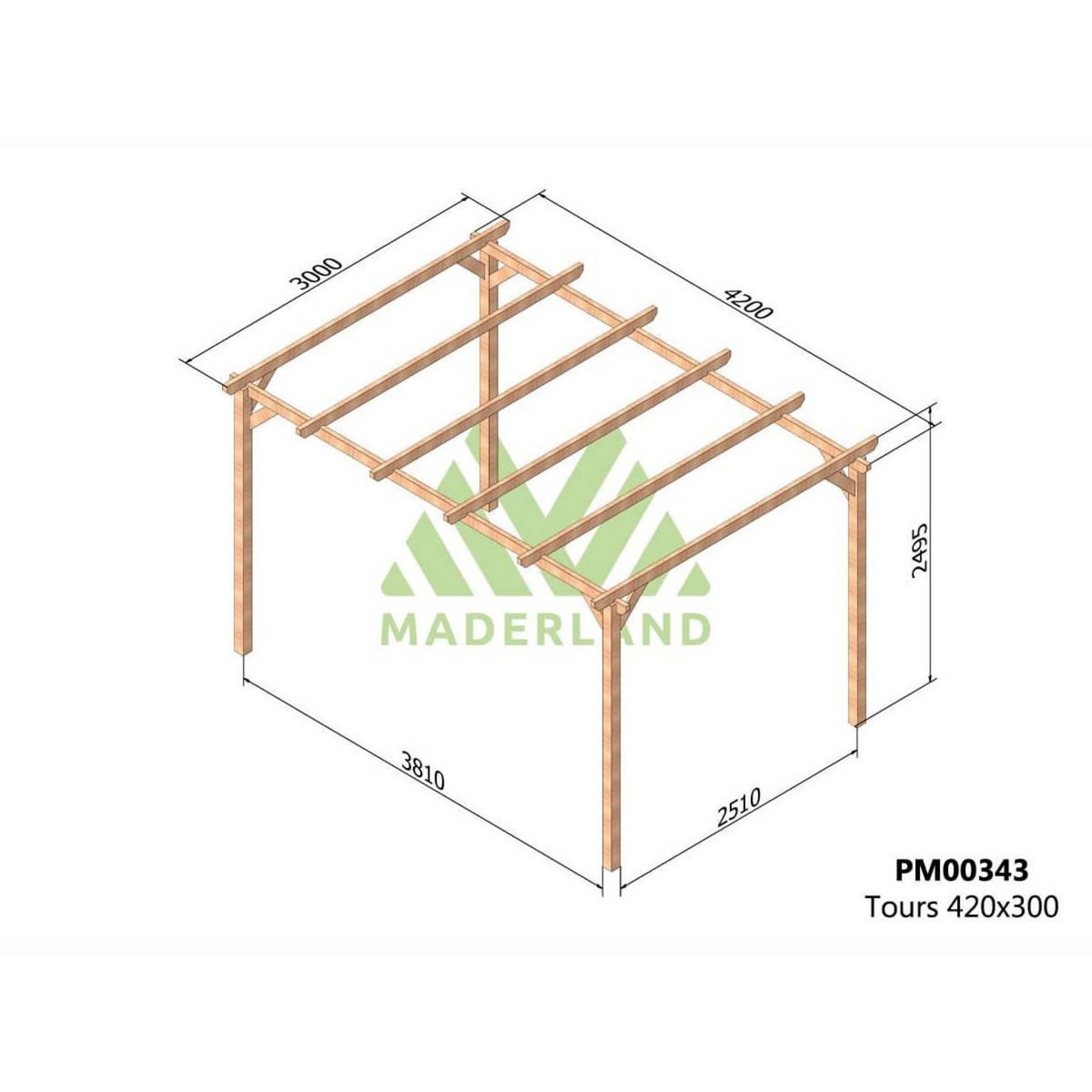 JARDIDECO Pergola massive en bois Tours 420 x 300 cm - Maderland