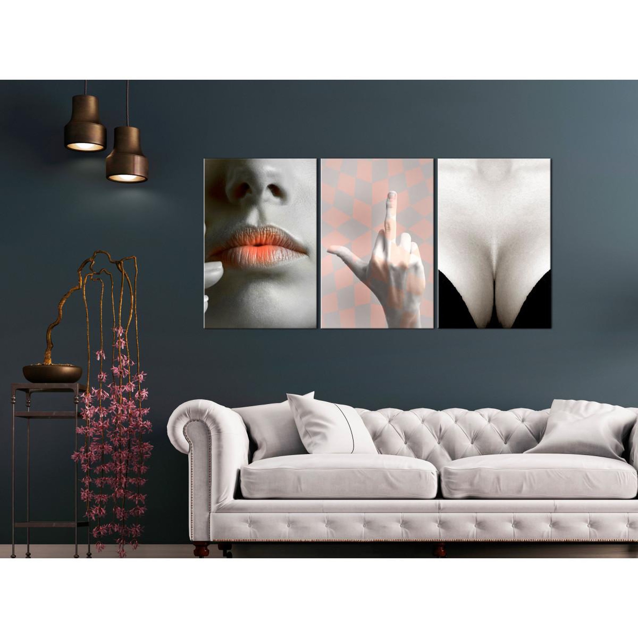Voir la diapositive 2 : Paris Prix Tableau imprimé  femininity 3 panneaux  60x120cm