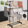 Voir la diapositive 2 : ID MARKET Séchoir à linge vertical pliable 3 niveaux MAXIMA capacité 20M noir et effet bois
