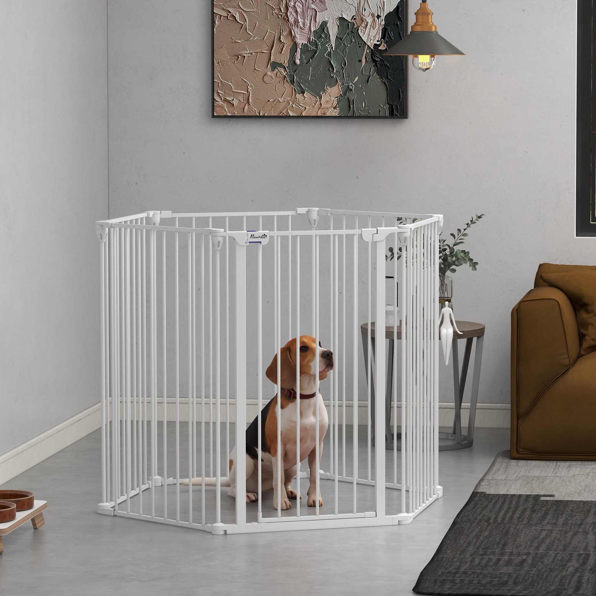 Voir la diapositive 4 : PAWHUT Barrière de sécurité parc enclos chien modulable pliable porte verrouillable intégrée 6 panneaux acier pp blanc