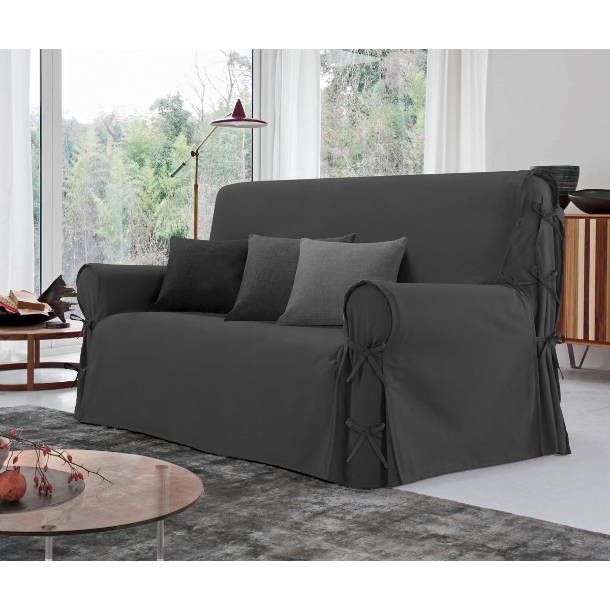 Housse de canapé 2 places à nouettes en coton