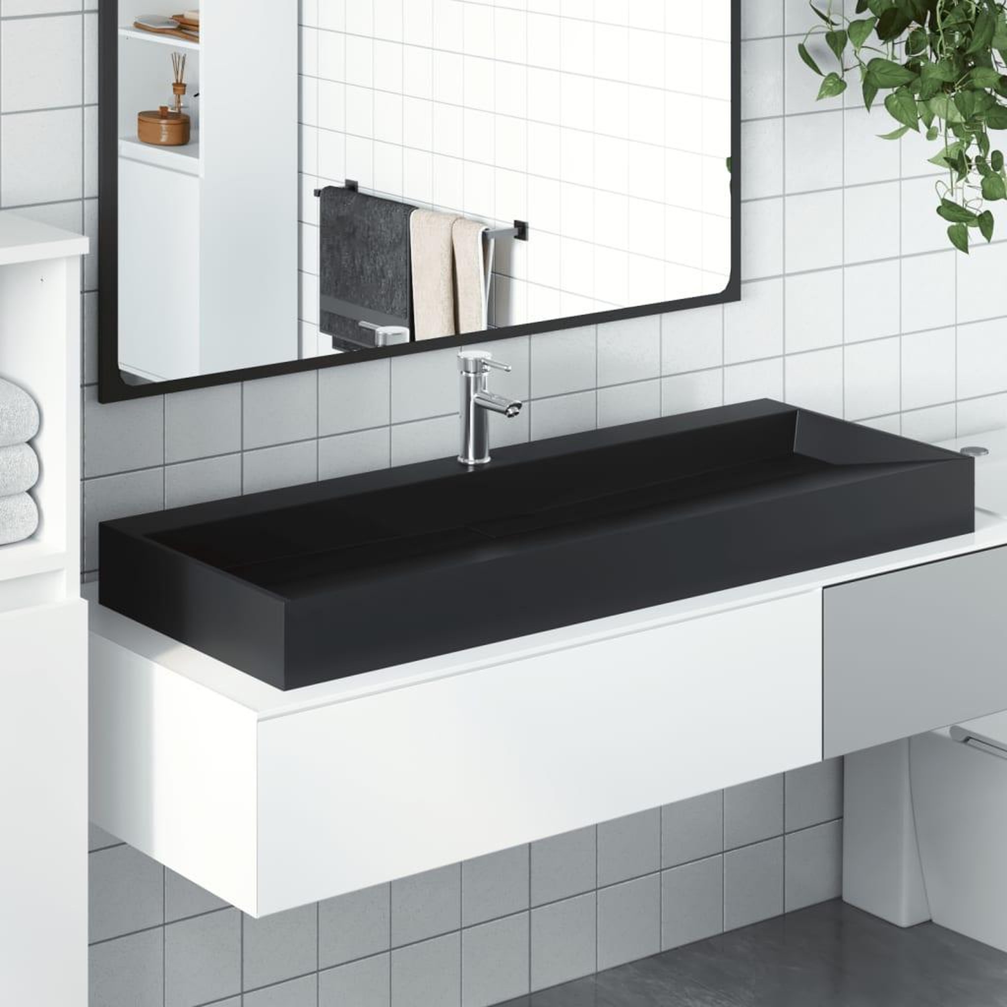 VIDAXL Vasque 120x46x11 cm fonte minerale/marbre noir mat