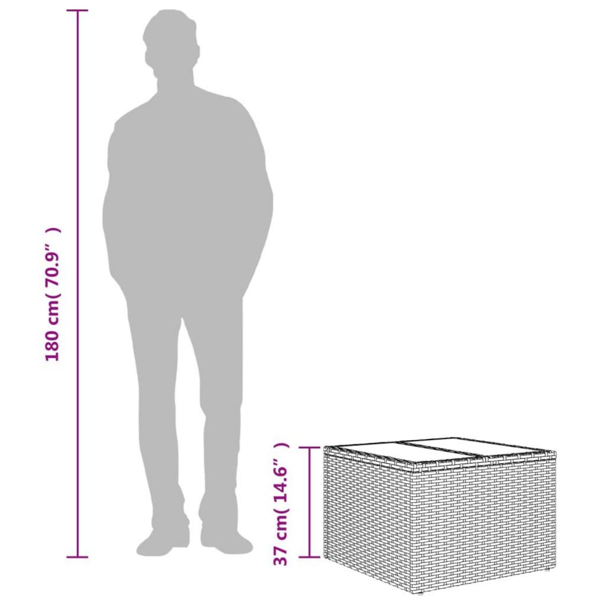 VIDAXL Table de jardin dessus en verre beige 55x55x37cm resine tressee