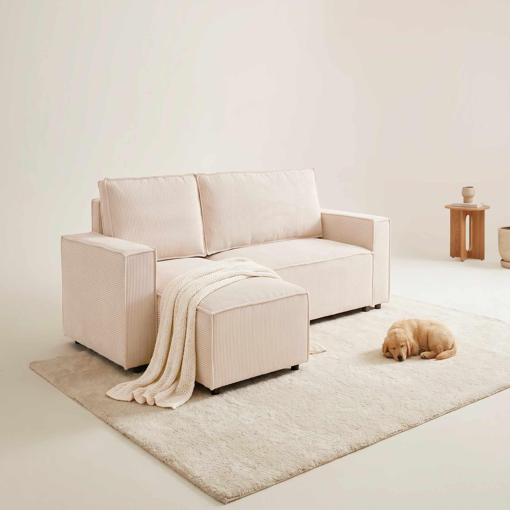 Voir la diapositive 2 : BEST MOBILIER Hector - canapé d'angle réversible 4 places convertible avec coffre en velours côtelé