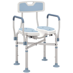 HOMCOM Tabouret de douche avec siège rembourrée et accoudoirs, chaise de douche, tabouret de bain, hauteur réglable 83-91,5 cm, cadre en aluminium et pieds antidérapants, bleu