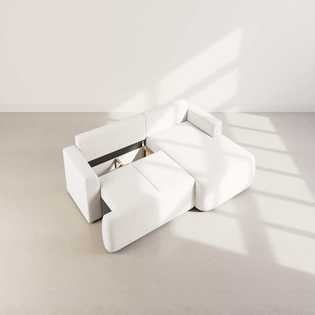 BEST MOBILIER Candela - canapé d'angle droit 4 places - convertible avec coffre - en tissu bouclette