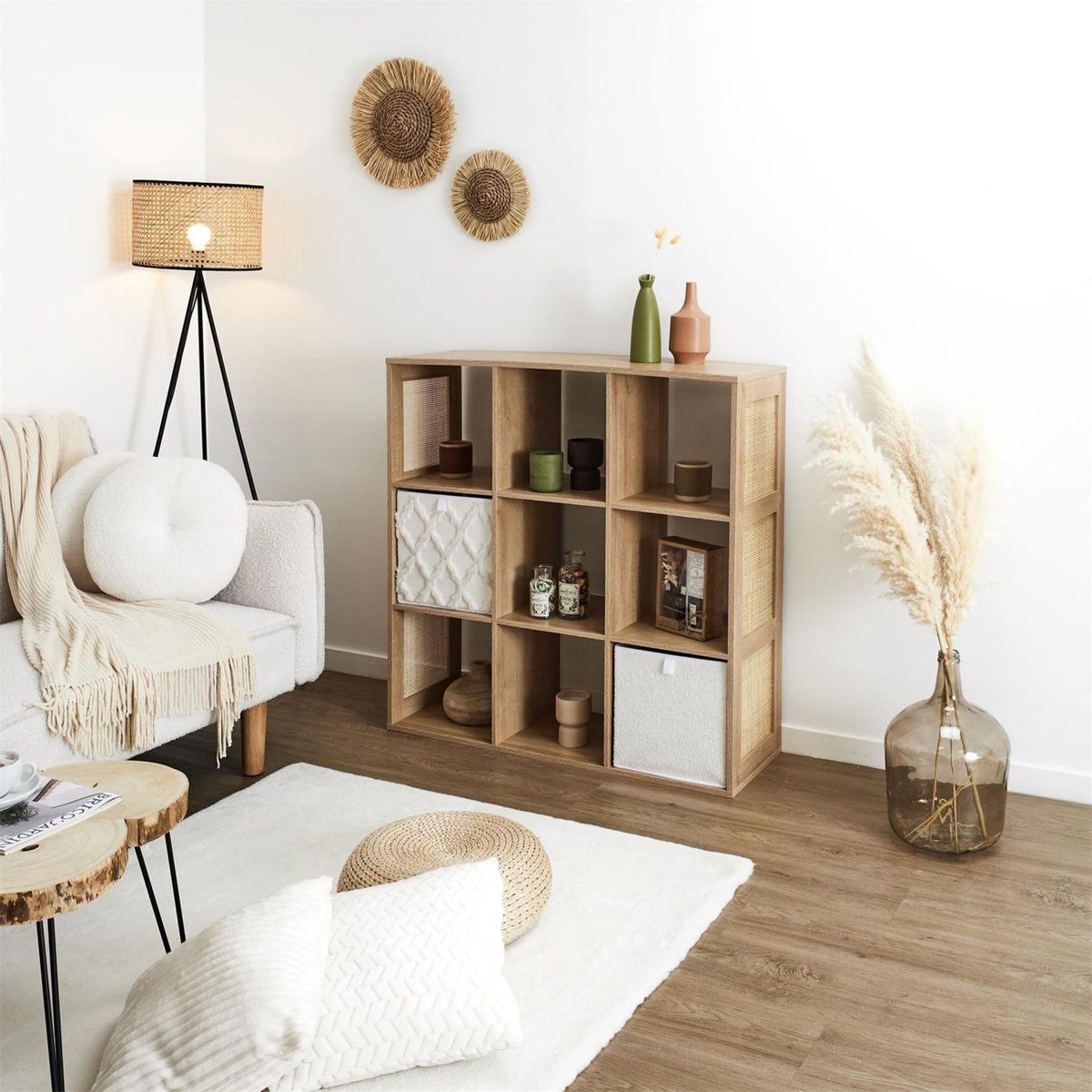 The Home Deco Factory Etagère de rangement 9 cases Bali en cannage - Marron