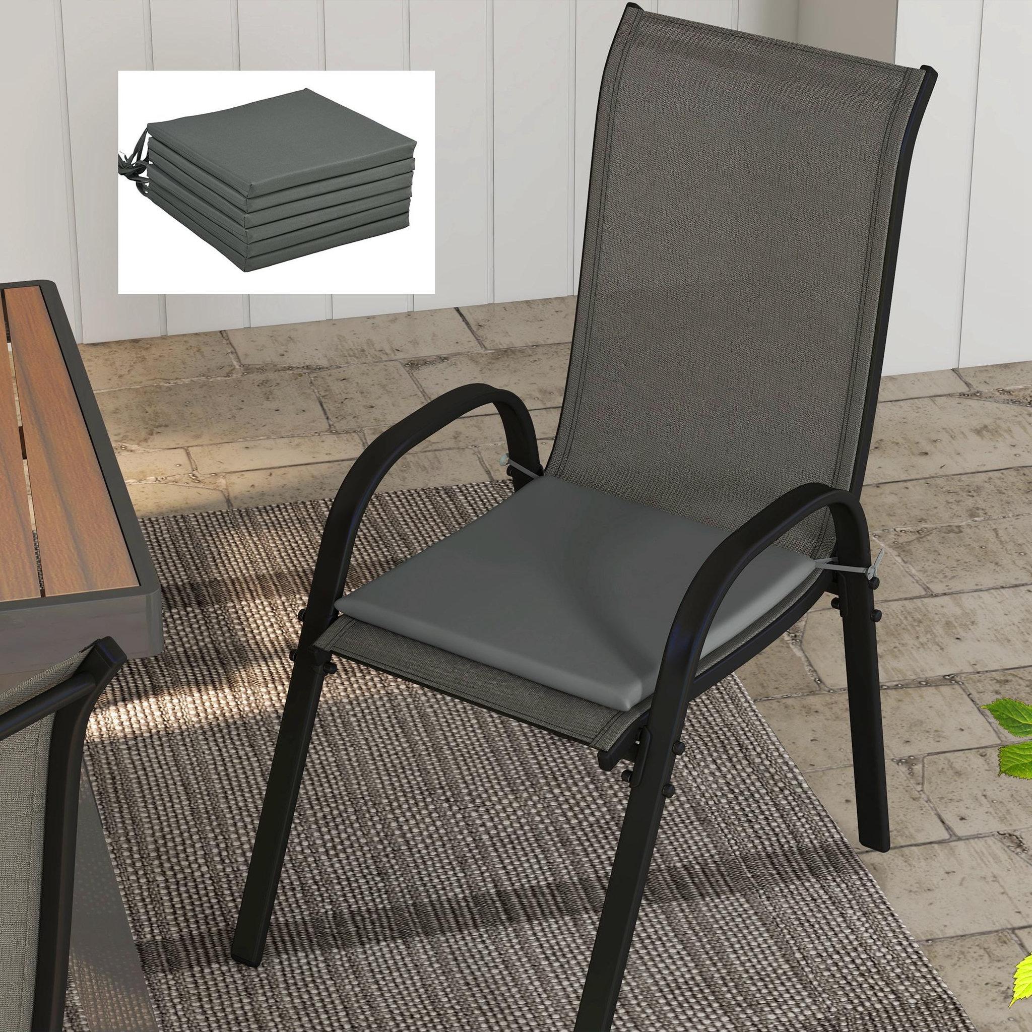 Voir la diapositive 2 : OUTSUNNY Lot de 6 coussins de chaises de jardin polyester gris foncé