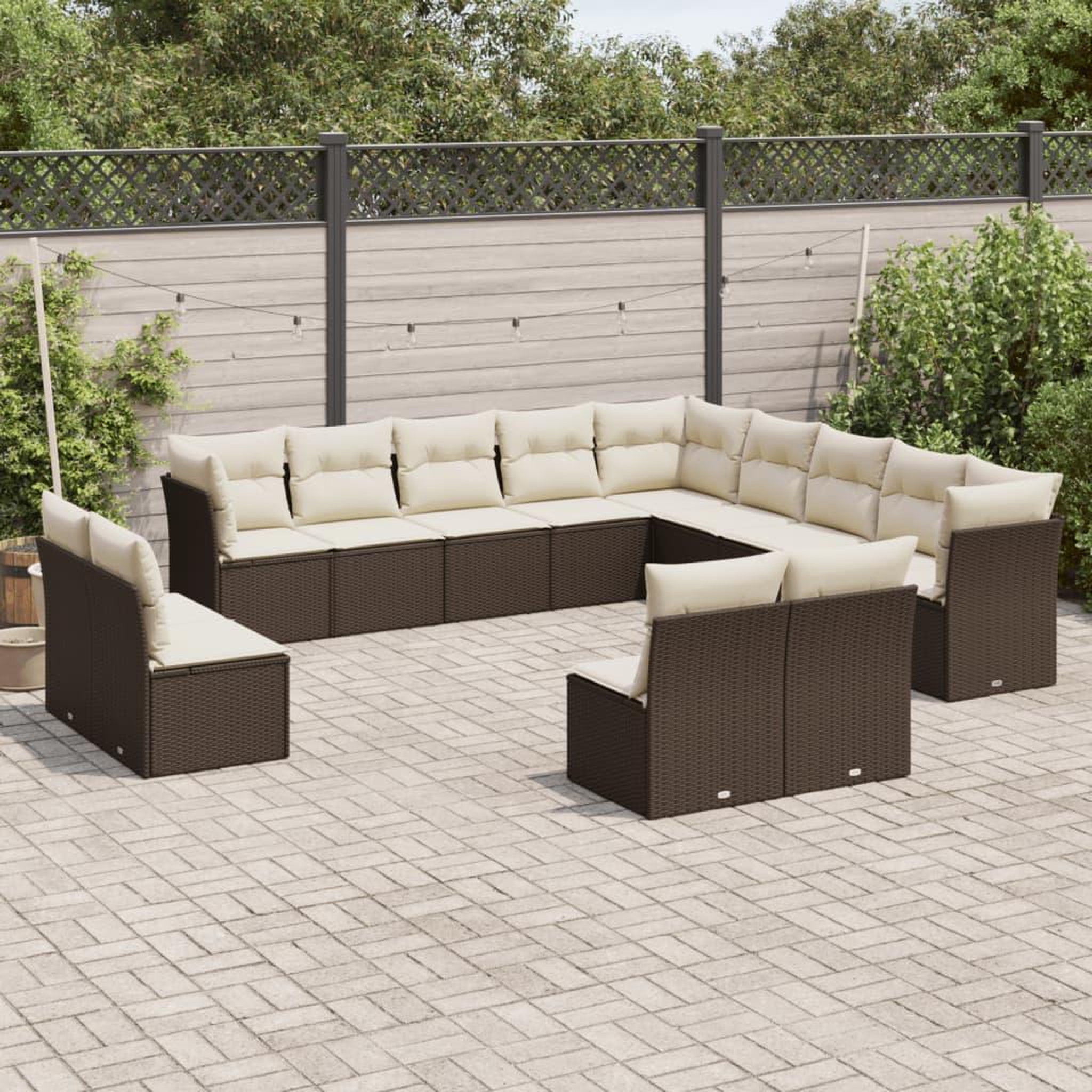 VIDAXL Salon de jardin avec coussins 13 pcs marron resine tressee