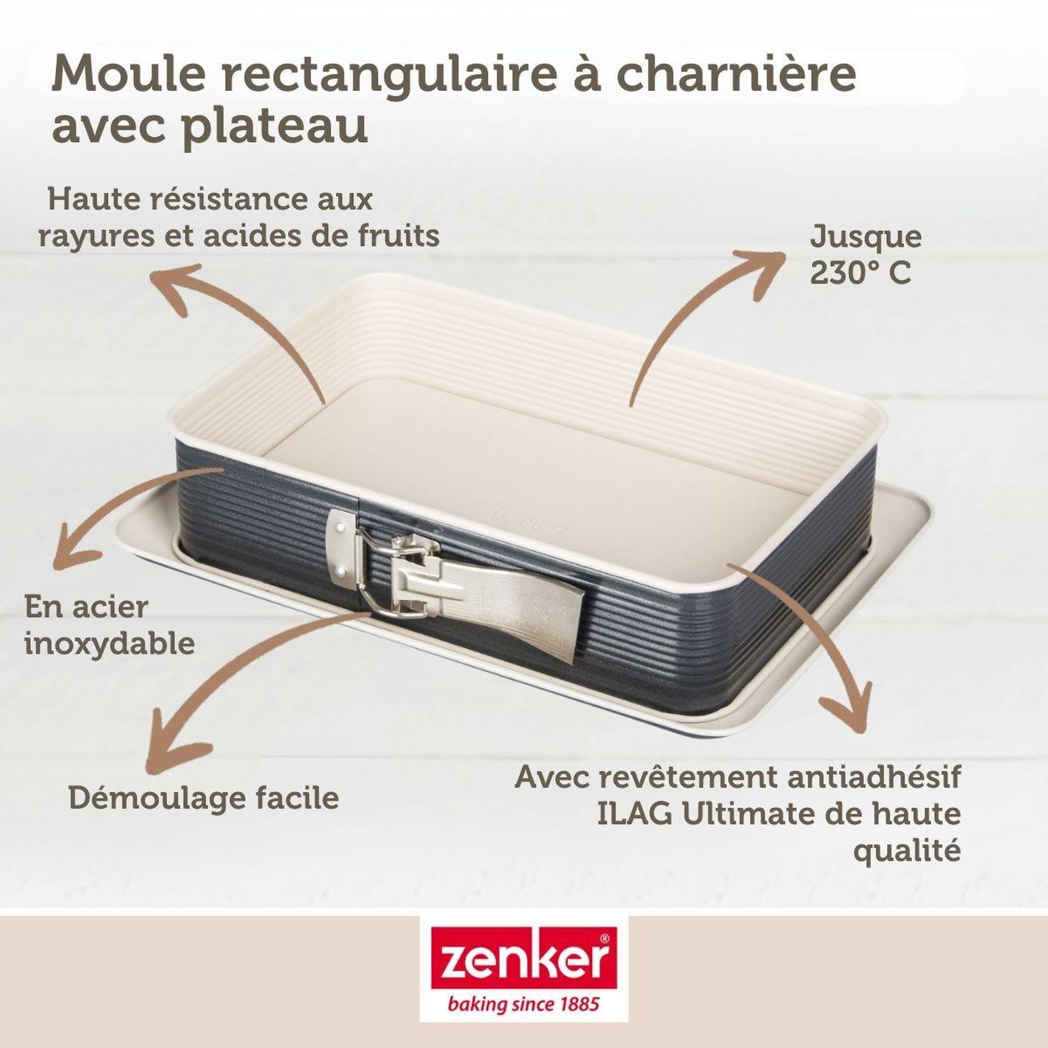 Voir la diapositive 4 : ZENKER Moule à charnière rectangulaire 28 x 18 cm crème noir zenker smart pastry