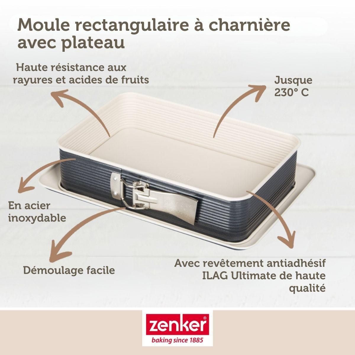 ZENKER Moule à charnière rectangulaire 28 x 18 cm crème noir Zenker Smart Pastry