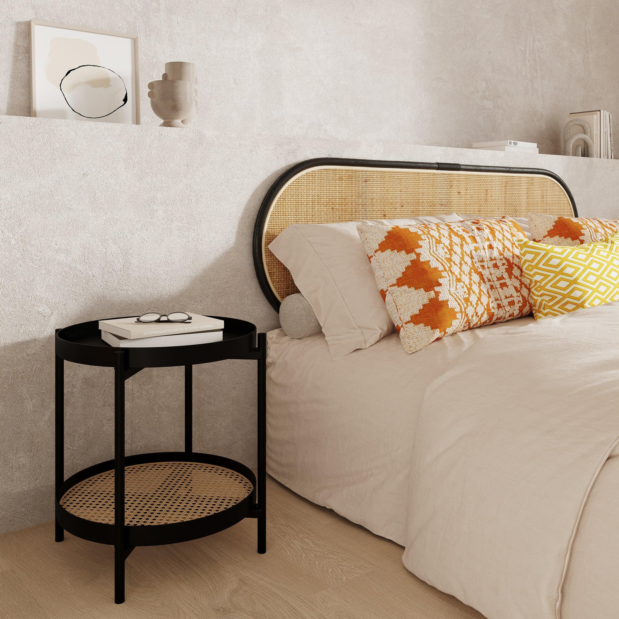 Voir la diapositive 6 : MAISON PAVANE Table basse en cannage et bois de mindi noir d49 cm-lukut