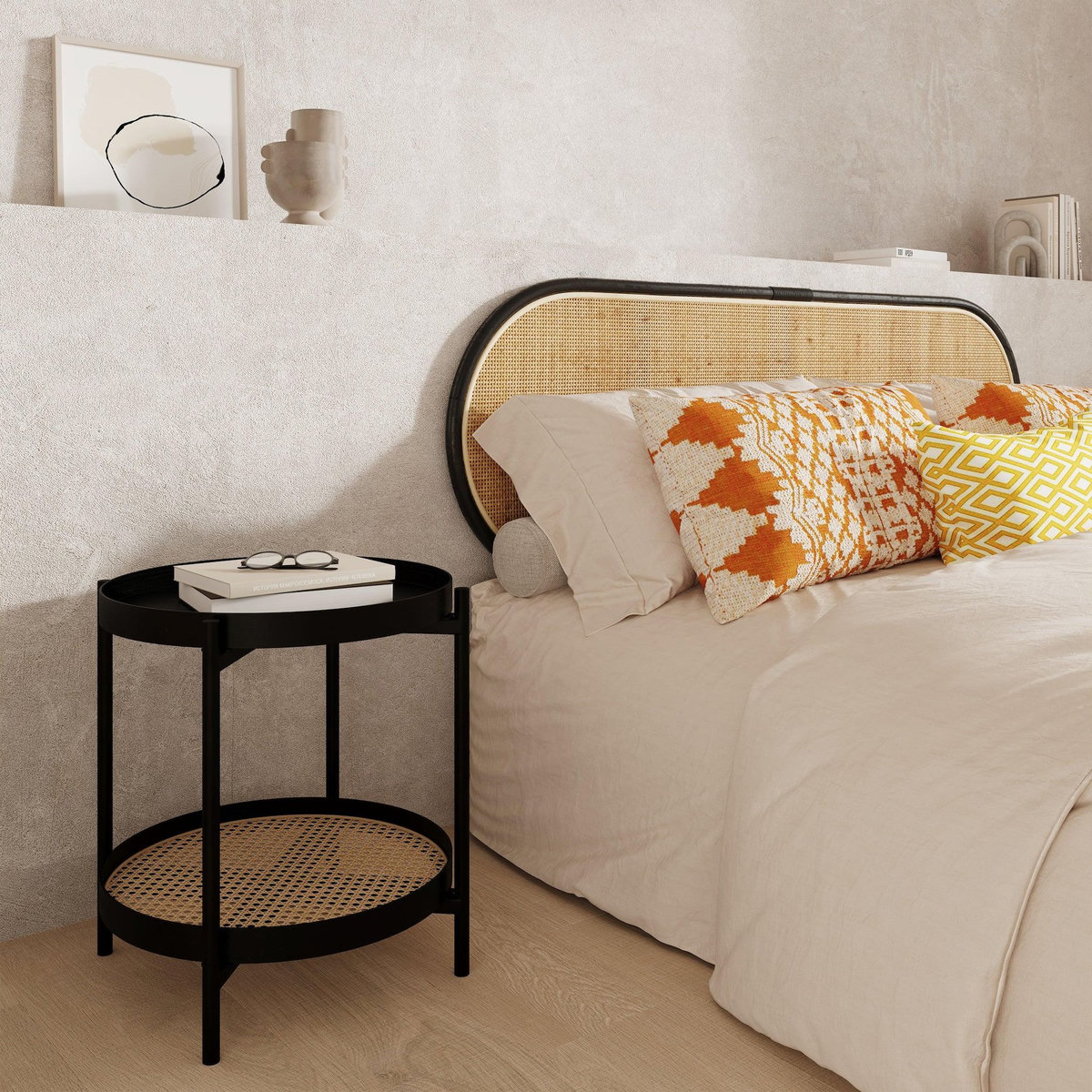 Rendez vous déco Table basse en cannage et bois de mindi noir D49 cm-Lukut