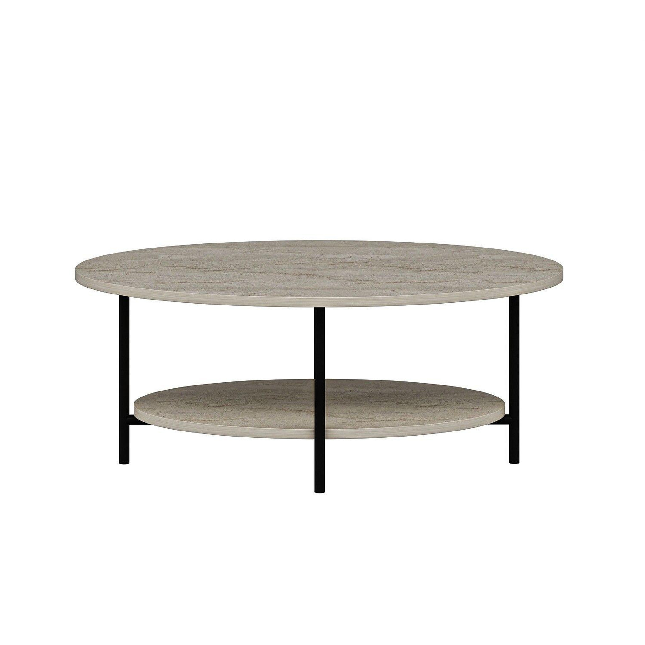 TOILINUX Table basse 1 étagère effet travertin - beige et noir