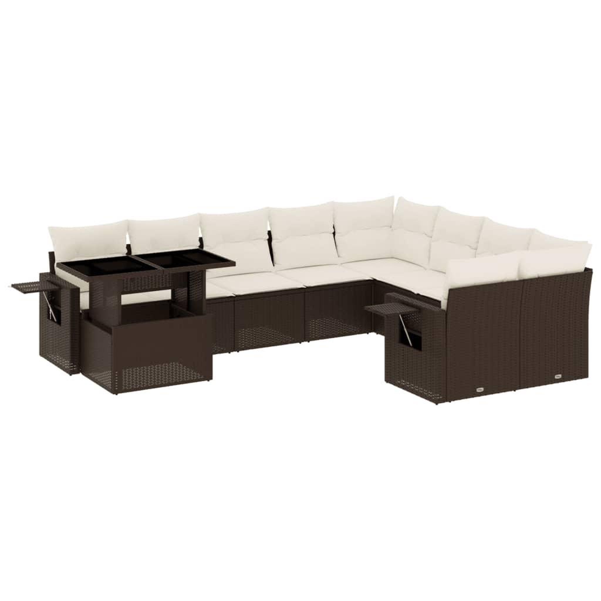 Voir la diapositive 2 : VIDAXL Salon de jardin 10 pcs avec coussins marron resine tressee