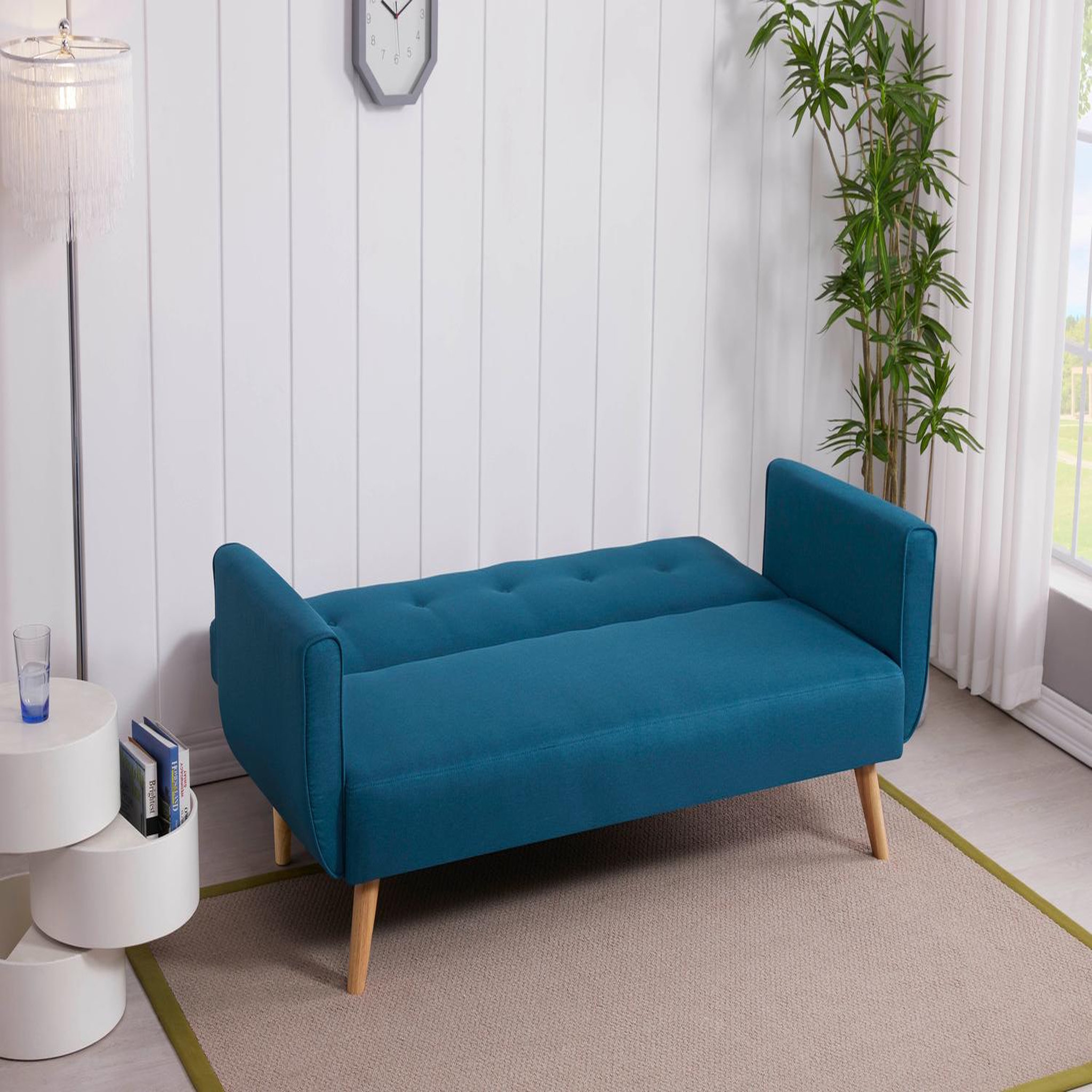 Voir la diapositive 4 : CONCEPT USINE Canapé scandinave convertible 3 places en tissu bleu canard malmo
