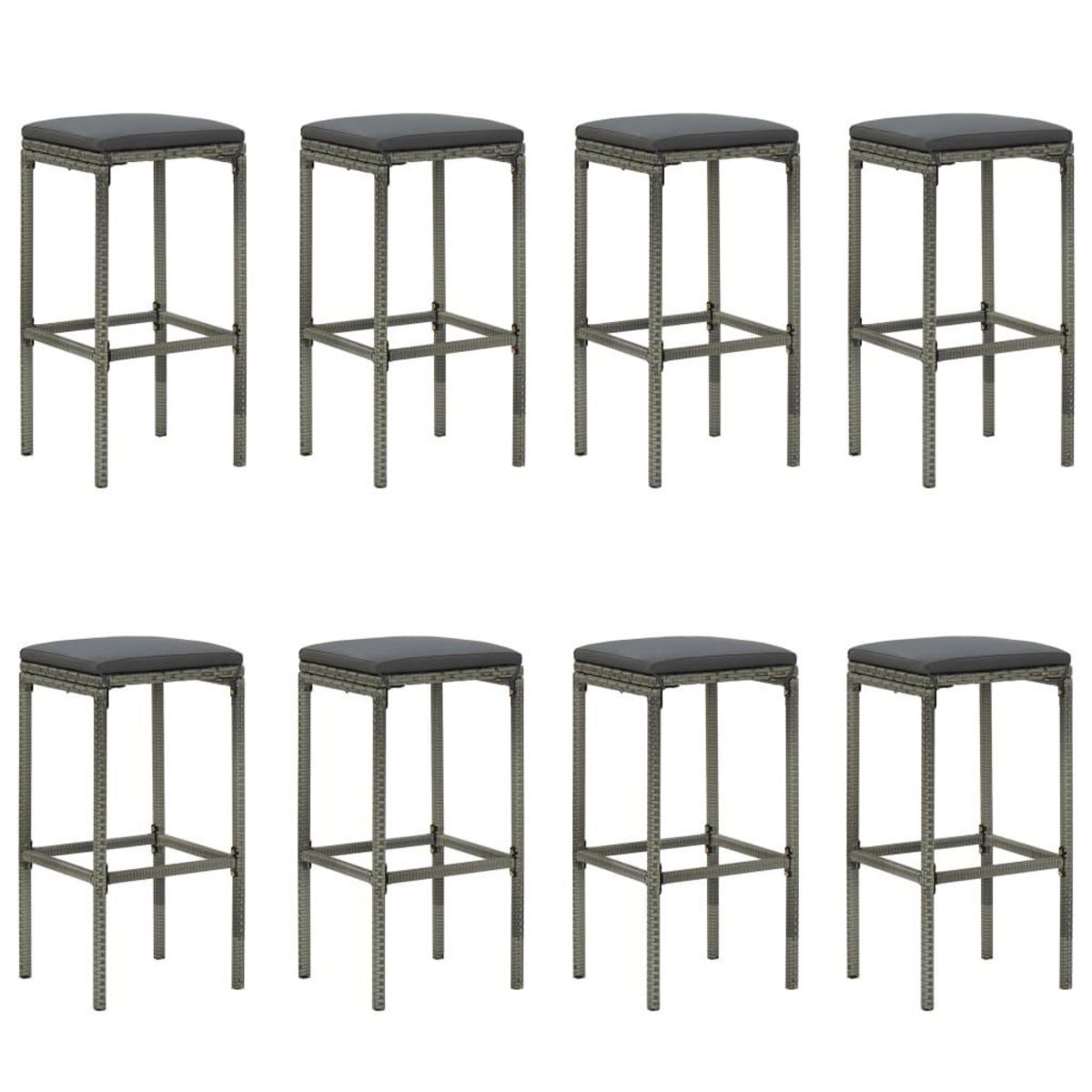 VIDAXL Ensemble de bar de jardin 9 pcs et coussins Resine tressee Gris