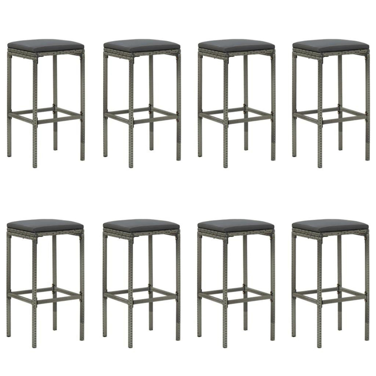 VIDAXL Ensemble de bar de jardin 9 pcs et coussins Resine tressee Gris